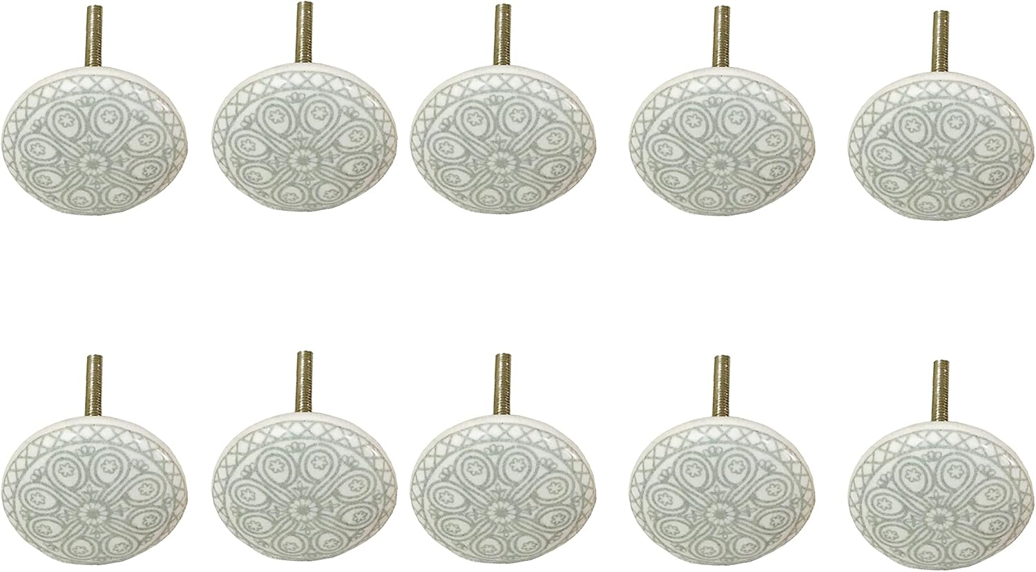 Kunal Art & Crafts Grey and White Ceramic Knobs for Cabinet Dresser Drawer Furniture Desks Handle Door Cupboard Wardrobe Pull Hand Painted Ceramic Knobs Cabinet Set of 12