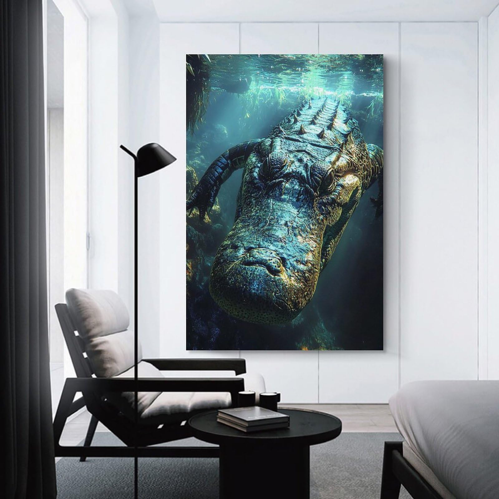 Wall Picture Print Underwater Alligator Close-up, 20x30inch(50x75cm), for Wall Displays, Bedrooms Or Room Updates, Wall Decor Suited to Curated Displays