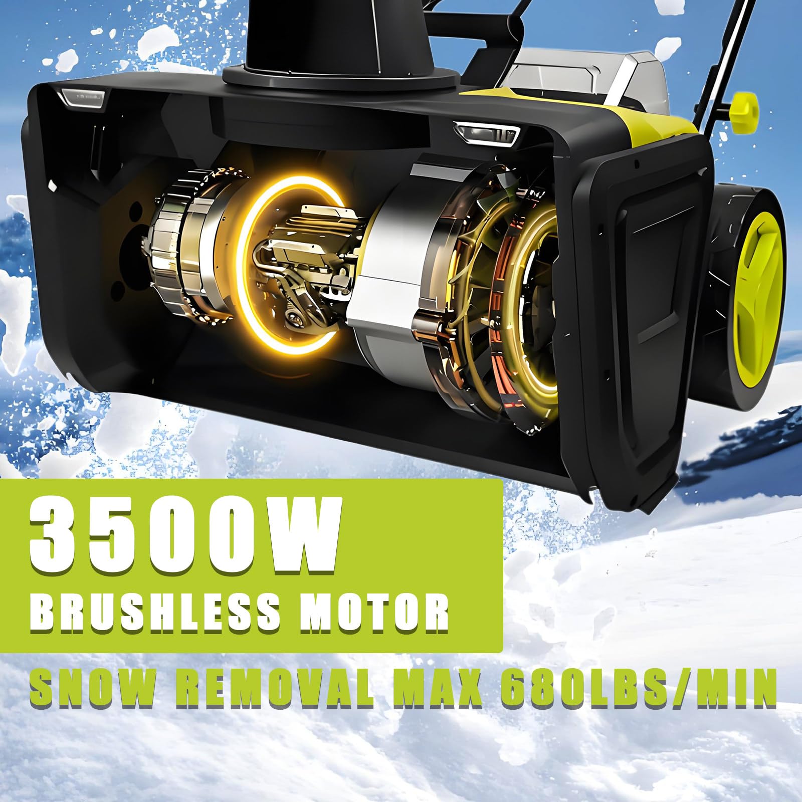 BANGBANGJI Souffleuse à Neige sans Fil 40 V, souffleuse à Neige électrique 3 500 W, Moteur sans balais, Largeur 50 cm, Profondeur 25 cm, portée 7,6 m, goulotte réglable à 180° et éclairage LED