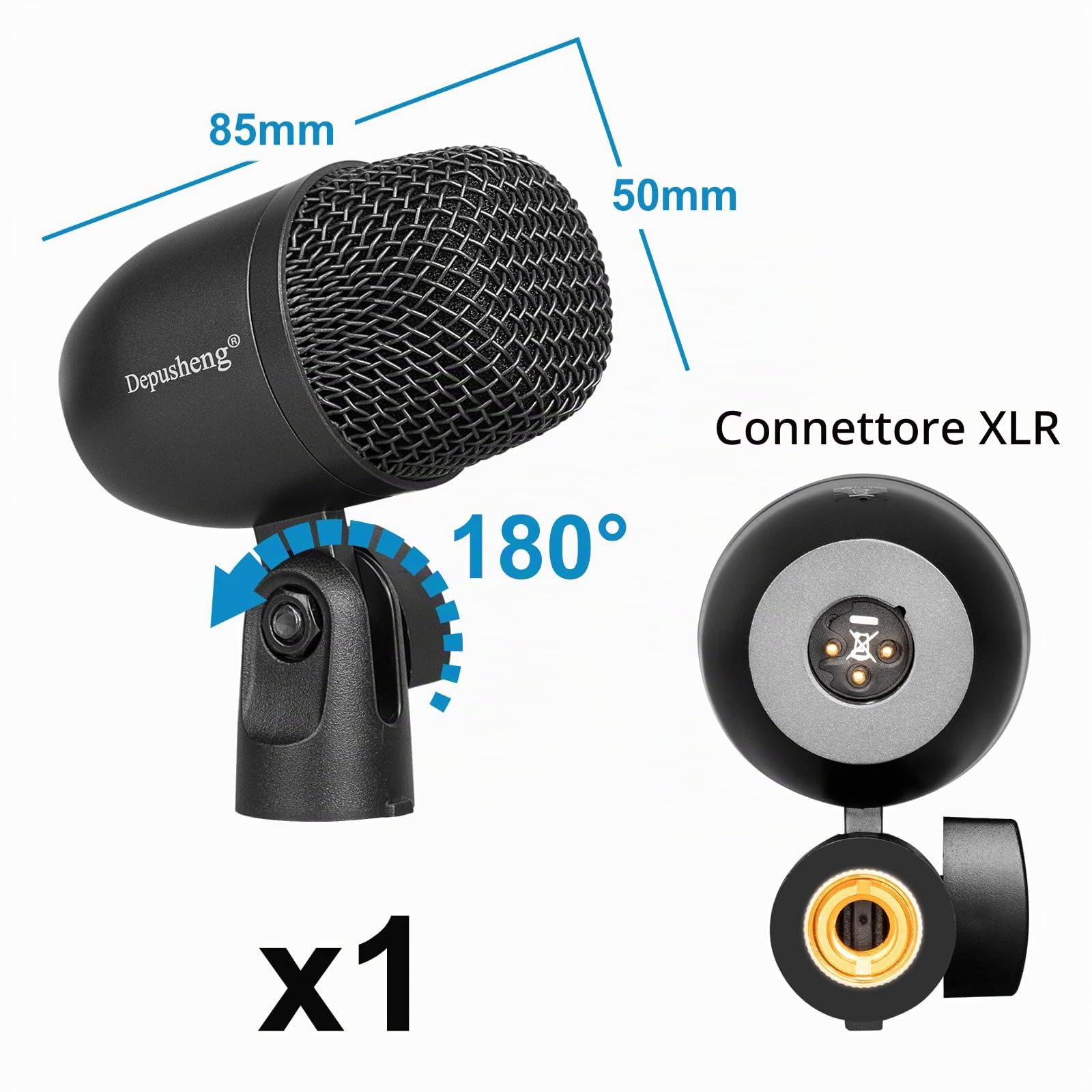 Depusheng Set microfono per batteria da 7 pezzi Con 5 microfoni dinamici a percussione e 2 microfoni a condensatore a percussione Ideale per la registrazione di strumenti e la produzione musicale