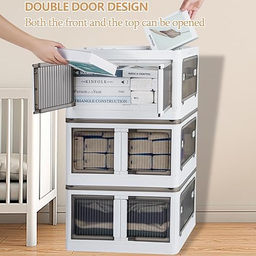 Miniatura 6 de NOCCUR Paquete de 3 contenedores de almacenamiento apilables con tapas, contenedores de plástico blanco de 14.5 galones, contenedores de