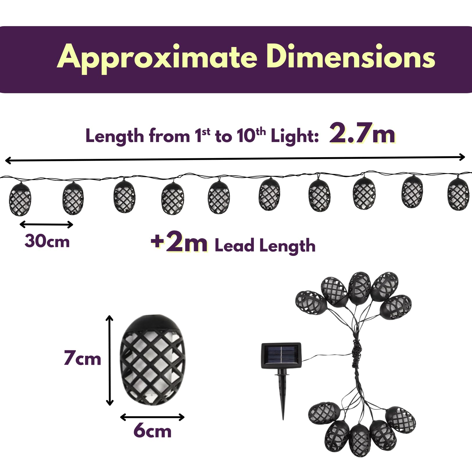 Garden Mile Solar LED Hanging Lights Lighting for Garden Flame Effect Outdoor Lighting 4.7m Light Up Decoration Lights Set of 10 Hanging Lanterns for Garden (Flame) - Image 2