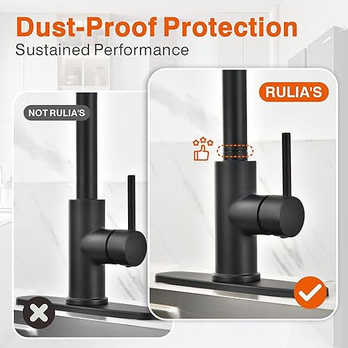 Miniatura 4 de RULIA RB1031 - Grifo de cocina negro mate, grifo de fregadero de cocina, grifo de cocina extraíble, grifo de cocina de bar, acero inoxidable, grifo