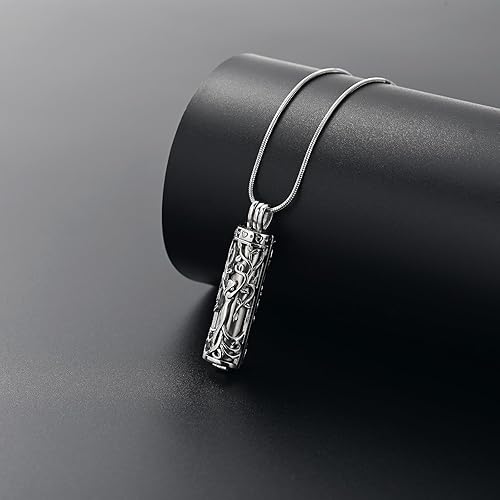 Vista 6 de Collar de urna celta de flores, barra cilíndrica, collar de urna en forma de corazón para cenizas, árbol de la vida, joyería de cremación, collar