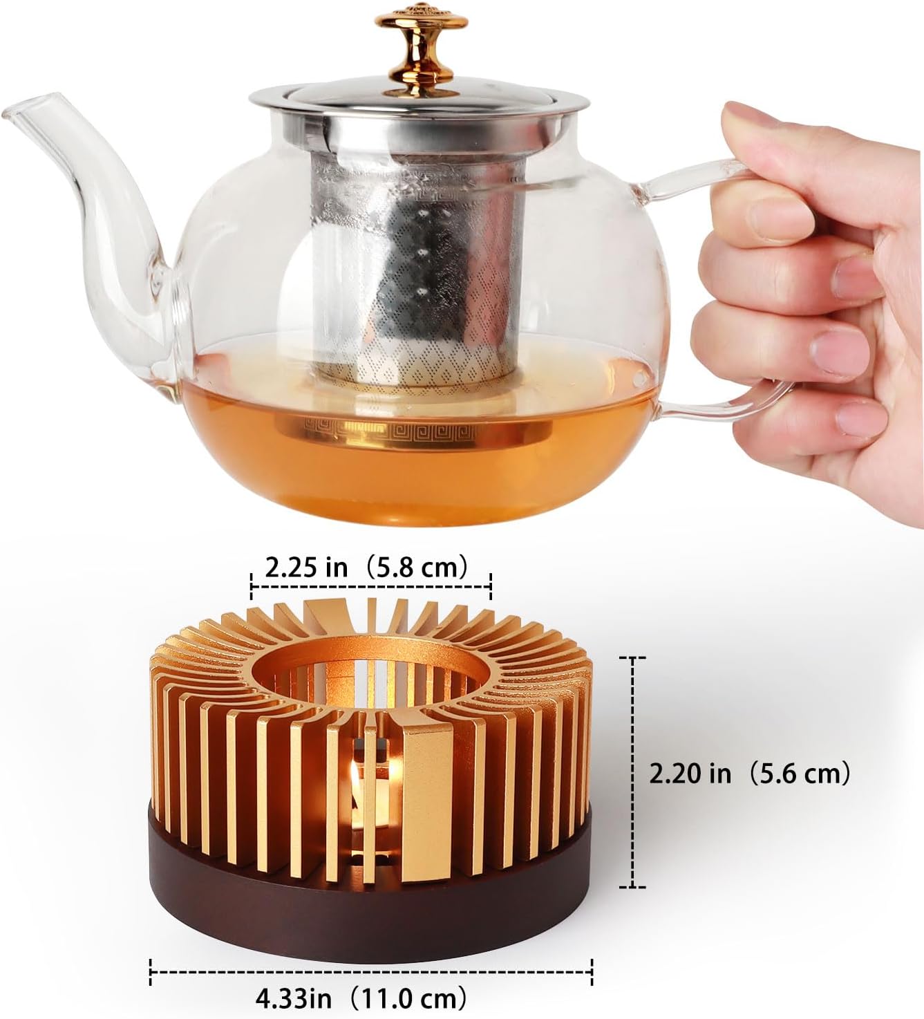 Tea Warmer, Aluminum Alloy & Wood, for Heating Tea Coffee Milk