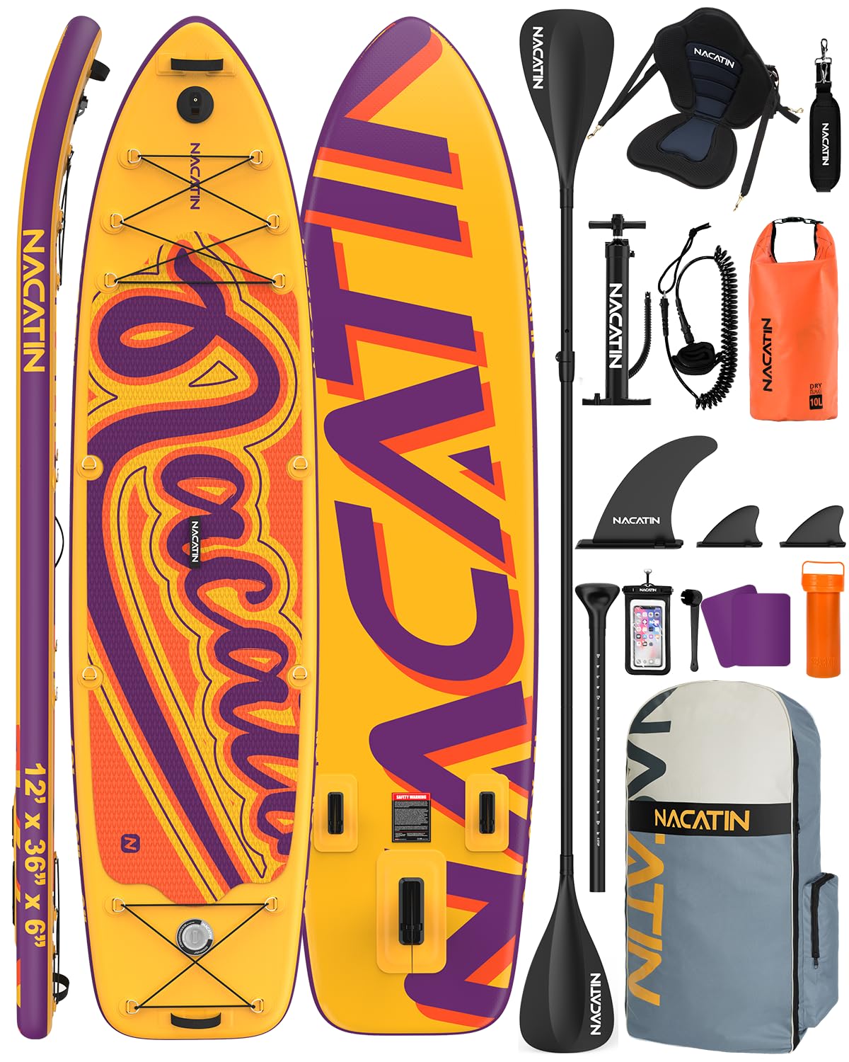 Tabla de paddle para la familia, tabla de remo hinchable de 12 pulgadas con kit de conversión de kayak, kit completo de surf para adultos, con remo individual o doble, asiento de kayak y otros