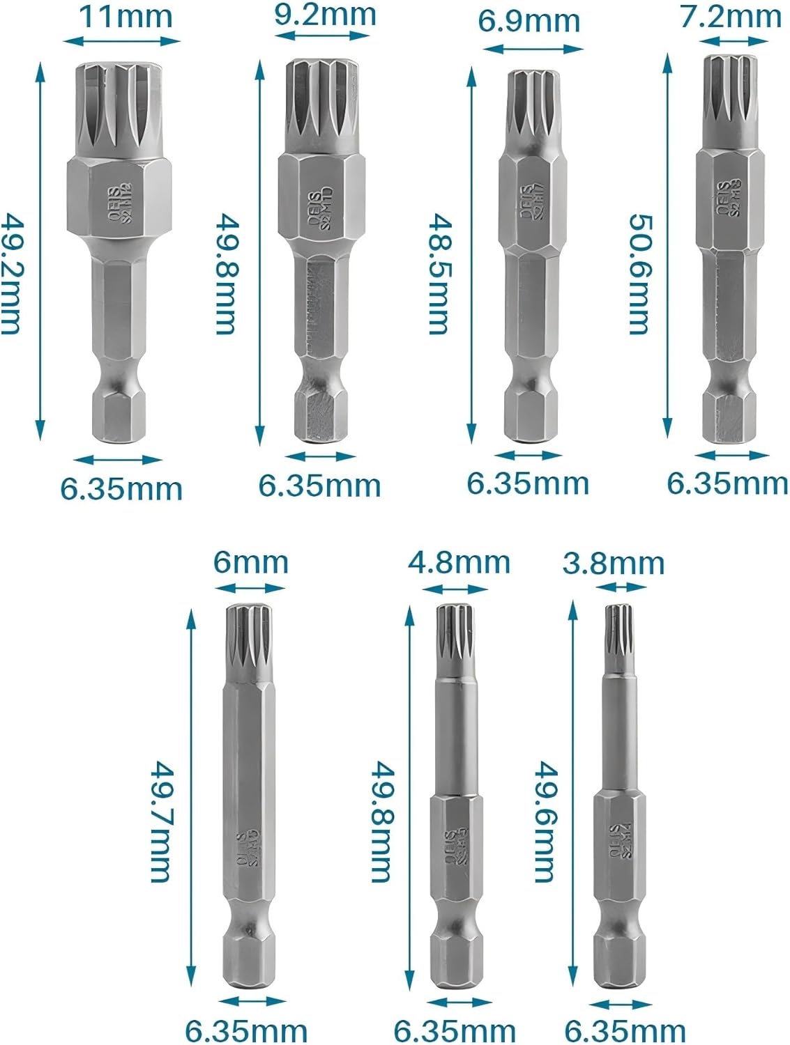 7 Pcs Besgle Triple Square Spline Bit Set, 1/4" Hex Shank 12-Point Magnetic Torx Screwdriver Bits, Quick Change Spline Drive Bits, M4 M5 M6 M7 M8 M10 M12