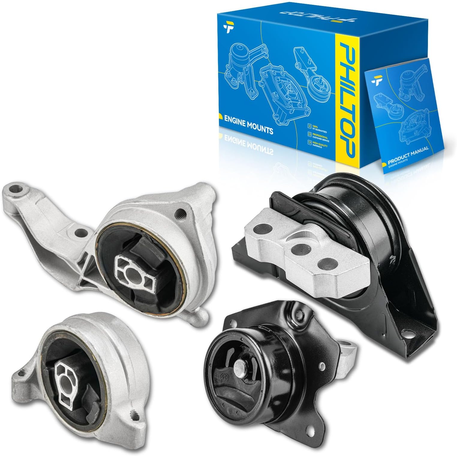 PHILTOP 4PCS Engine Motor Mounts Set Compatible with Saturn Vue 2.4L 2008 2009 2010, Transmission Mount Replacement, OE Replace A5664, EM4304, A5604, A5914