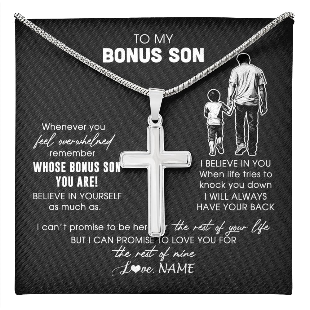 Yametee Personalized To My Bonus Son Necklace From Stepfather Whenever You Feel Overwhelmed Stepson Jewelry Birthday Christmas Customized Gift Box Message Card