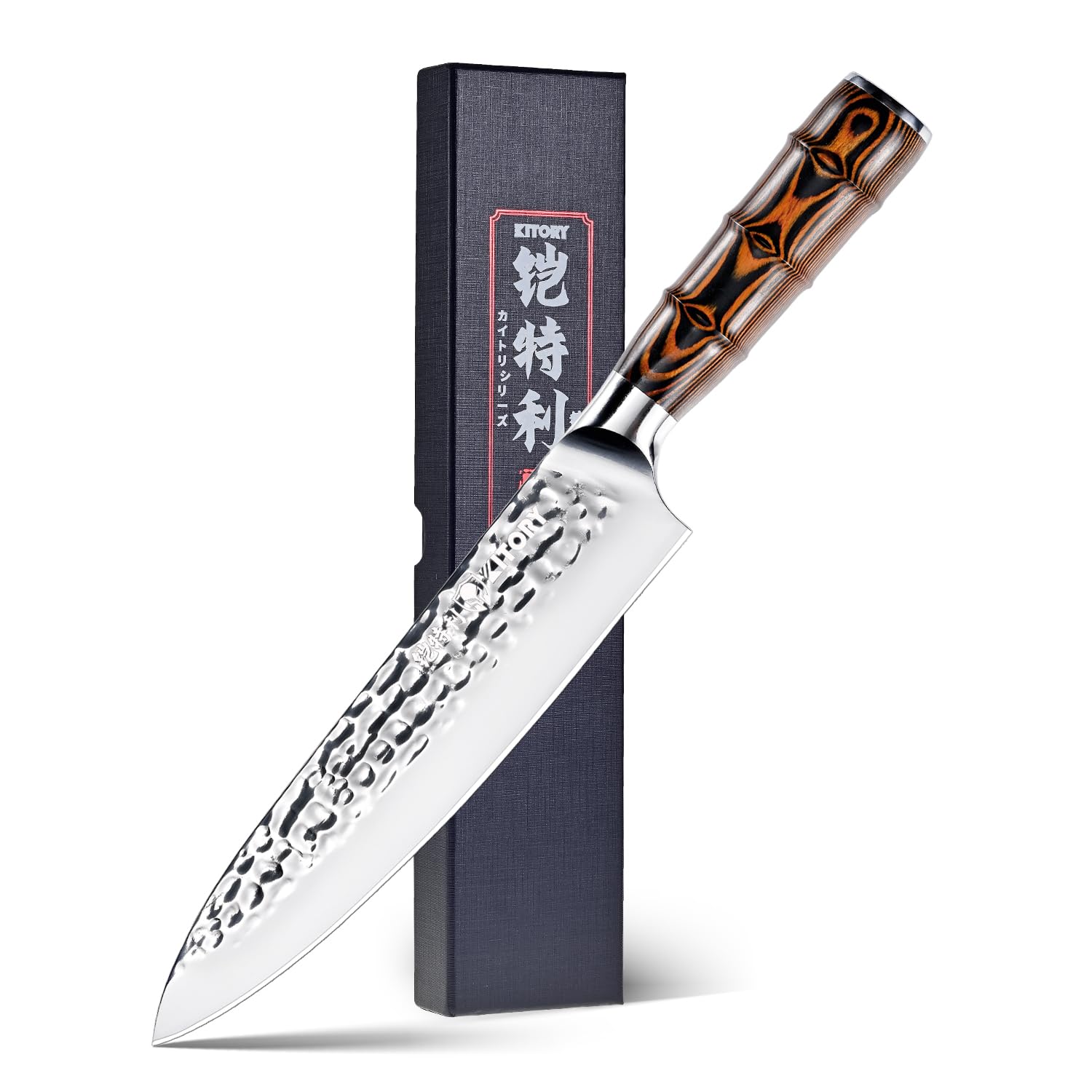 Couteau de Chef 20 cm, Couteau de Cuisine Professionnel, Lame Acier Inoxydable Haute Carbone, Poignée Bambou Ergonomique