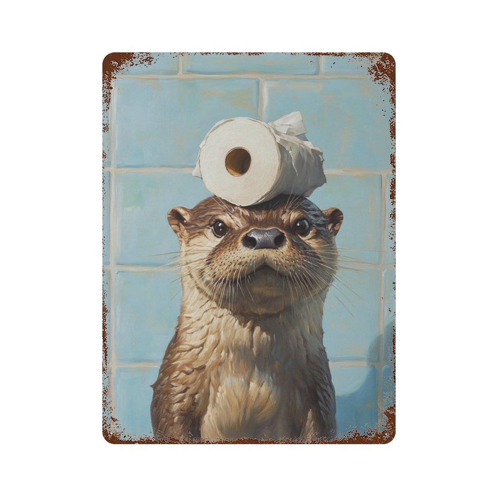 Rust Effect Otter Balancing Toilet Paper Vintage Rust Metal Sign 15.7"x11.8", Rustic Home Decor for Farmhouse, Kitchen And Entryway Decor