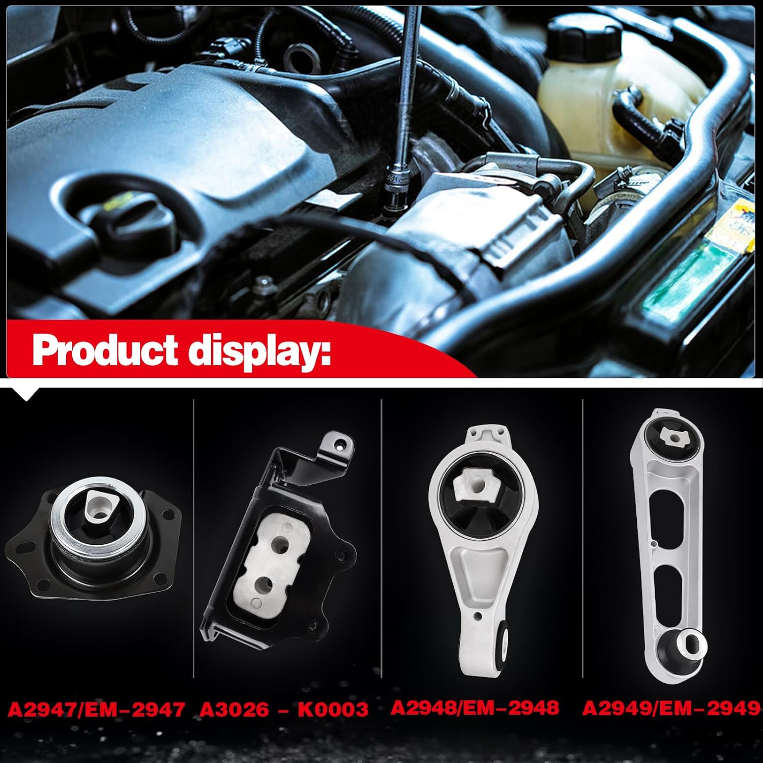 YHDDZH Engine Motor and Transmission Mount Compatible with 2001-2010 PT Cruiser 2.4L L4 Engine, Replace# A2947 5086709AA 2948 4668193AB A2949 4668195AC A3206 4668577AB 4PCS