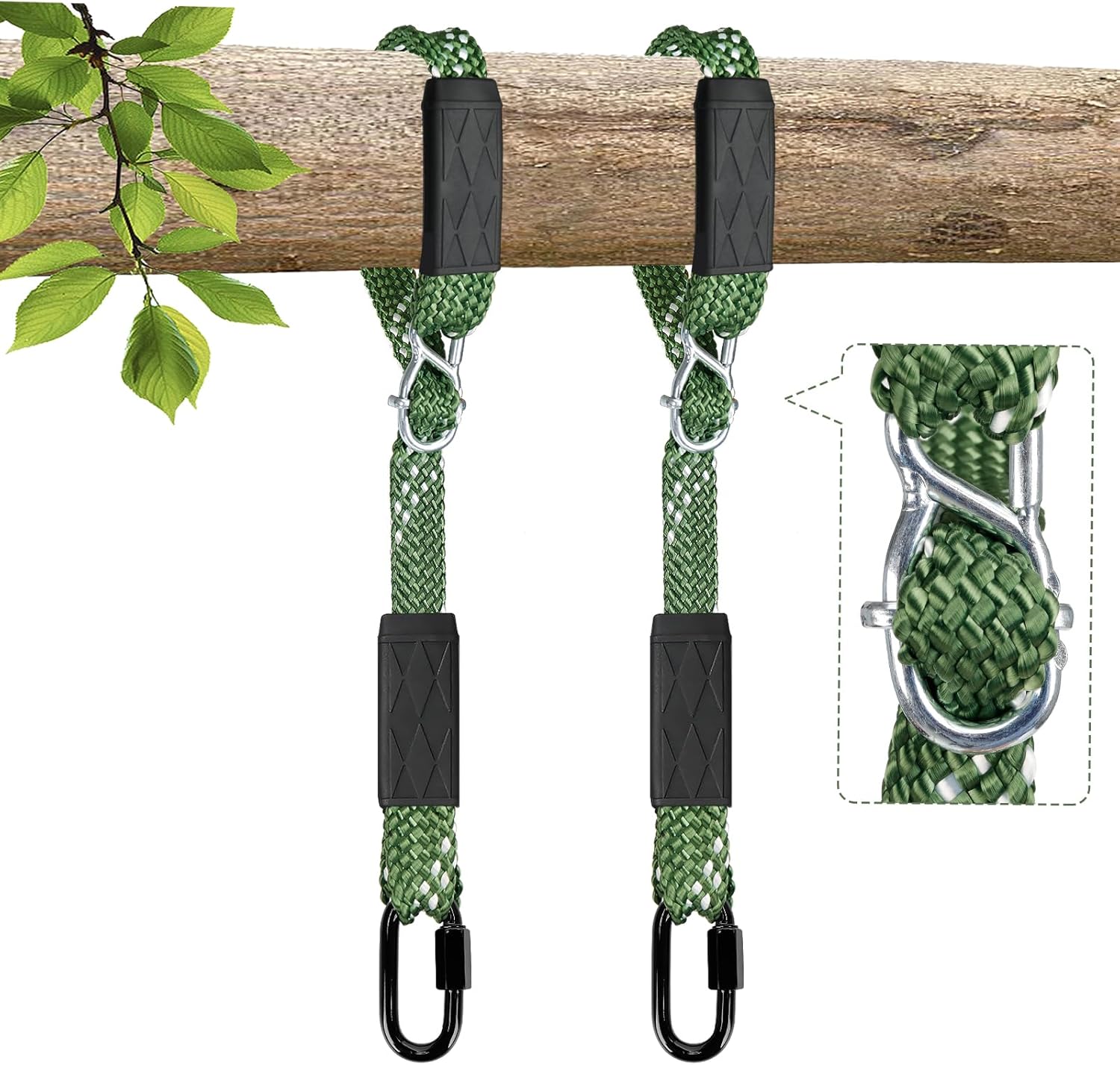 2-Pack 3.33ft Tree Swing Hanging Straps, 800 LB Capacity Adjustable Nylon Heavy Duty Swing Ropes with Safer Lock Snap Carabiner for Hammock, Swing, Outdoor Camping and Aerial Yoga