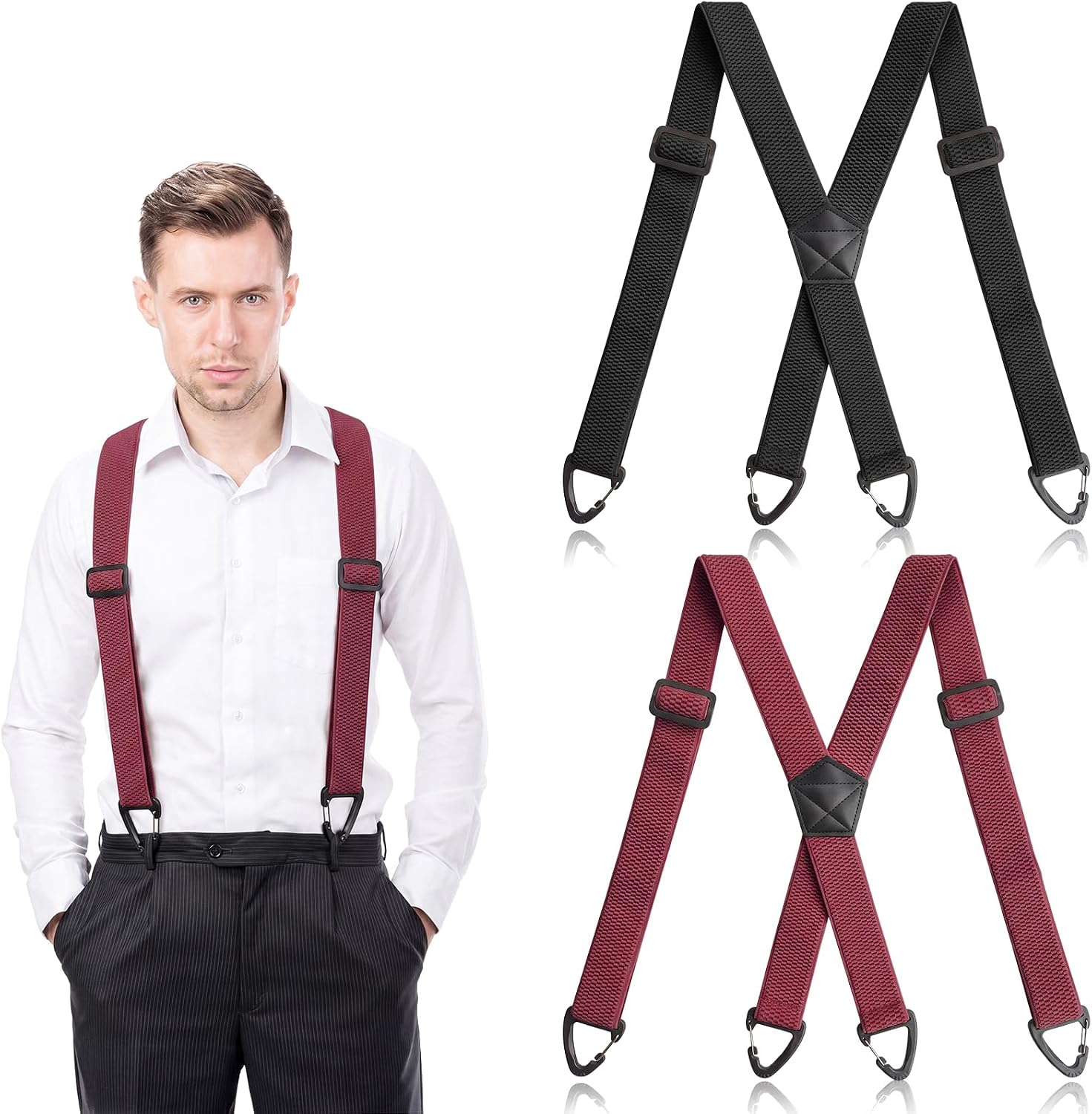 2 Pcs X Back Hidden Suspenders for Men, 1.5 Inch Heavy Duty Under Clothing Suspenders with Adjustable Clips