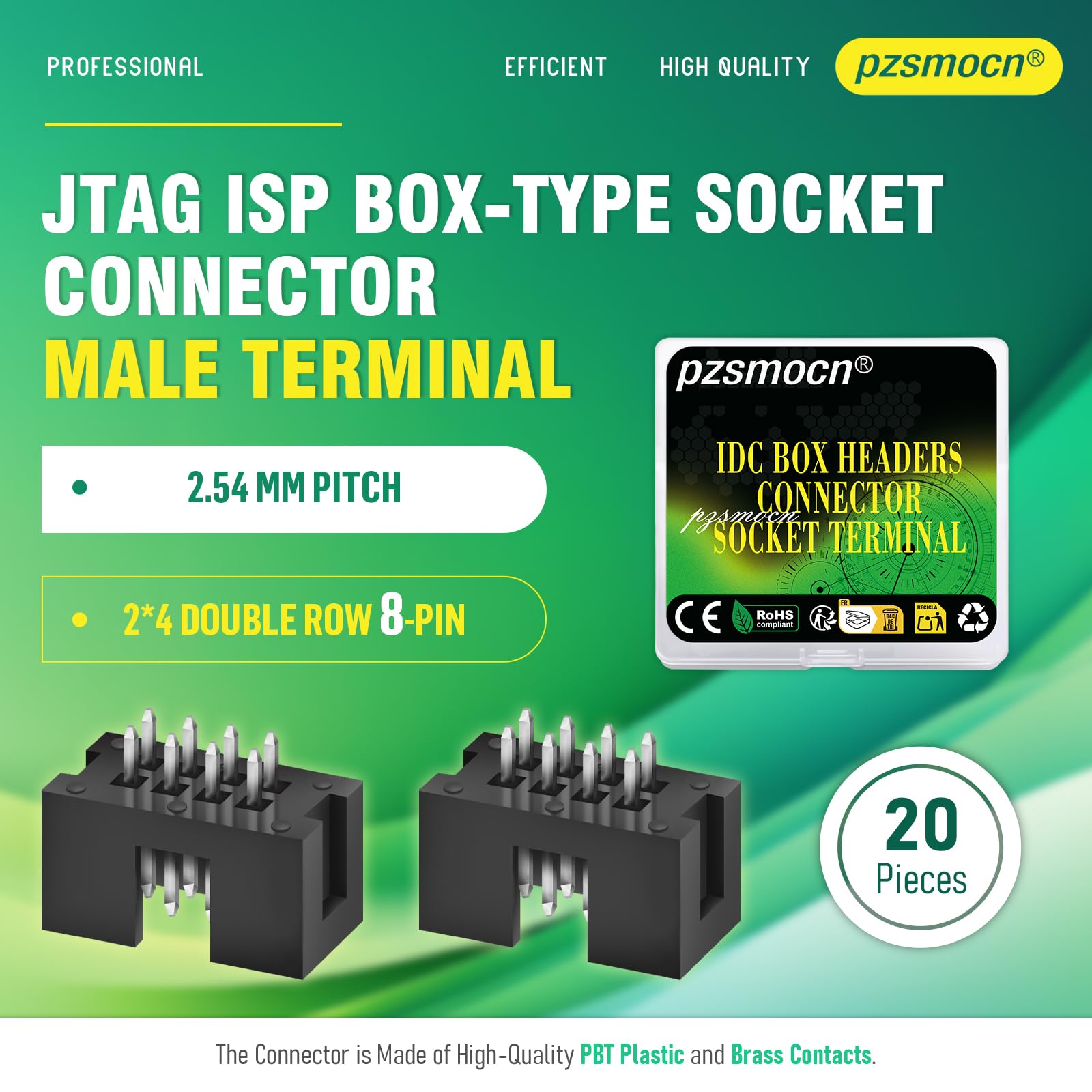 20 sztuk IDC 2 x 4 dwurzędowe 8-biegunowe złącze wtykowe męskie zaciski tulejowe 2,54 mm wymiar rastrowy, JTAG ISP 8-biegunowy prosty adapter zaciski gniazda do projektów elektronicznych PCB.