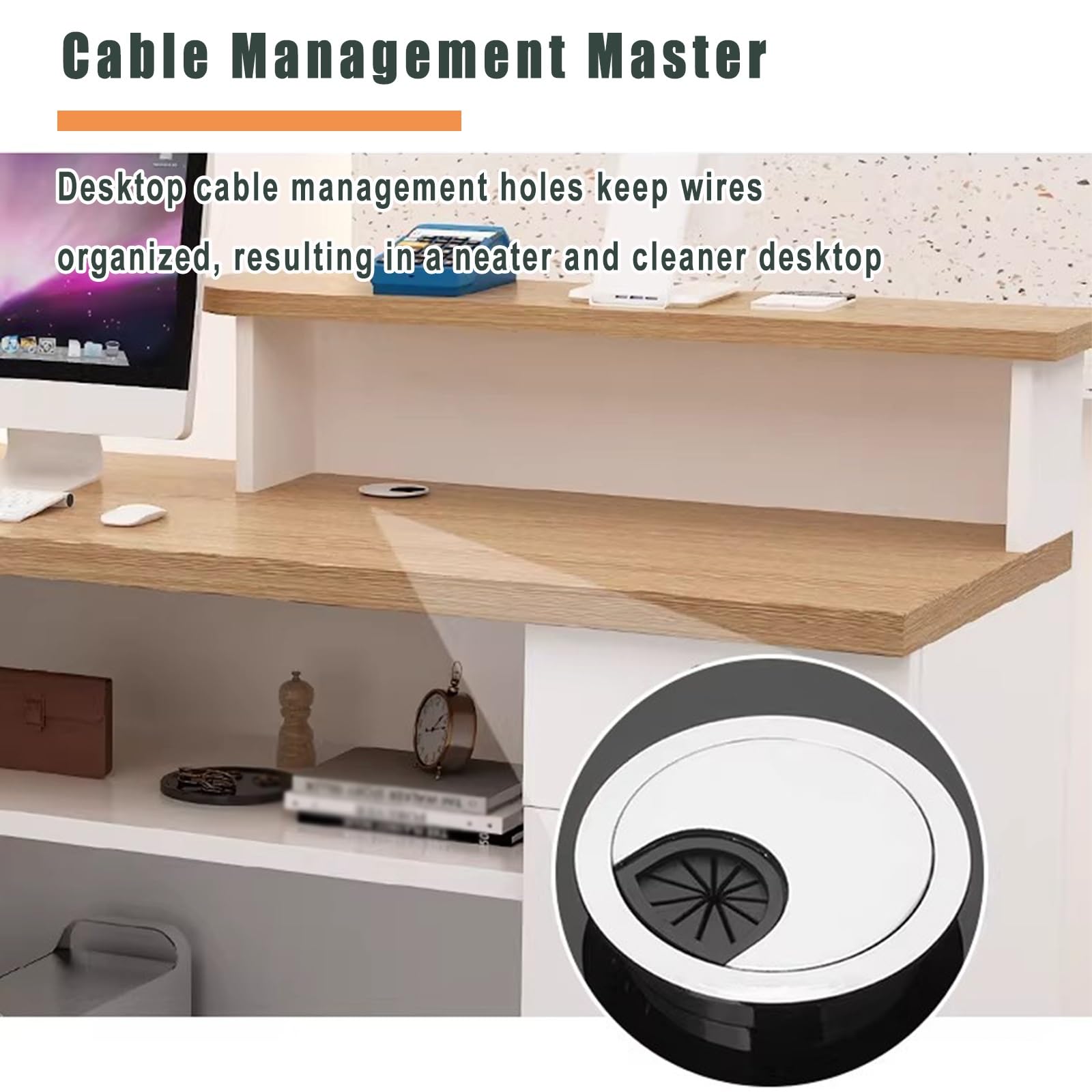 Mostrador de Recepción, Mesa de Mostrador con Cajones De Almacenamiento Y Estantes Abiertos, para Salones(Wood+Off-White righ,180cm)