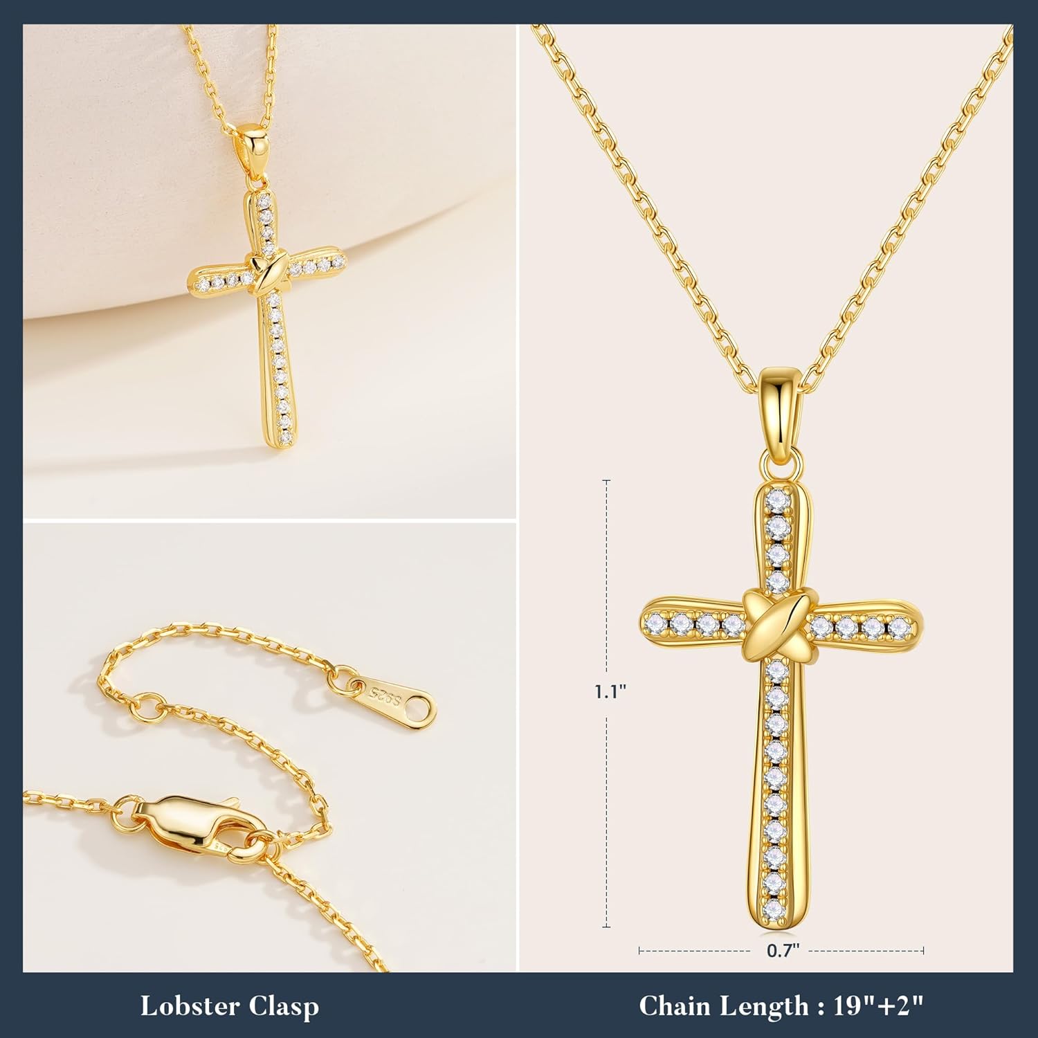 MOOSEA Moissanite Cross Necklace for Women, D Color VVS1 Clarity Lab Created Moissanite Necklace, 925 Sterling Silver Cross Necklaces, Anniversary Christian Gifts for Women - Image 6