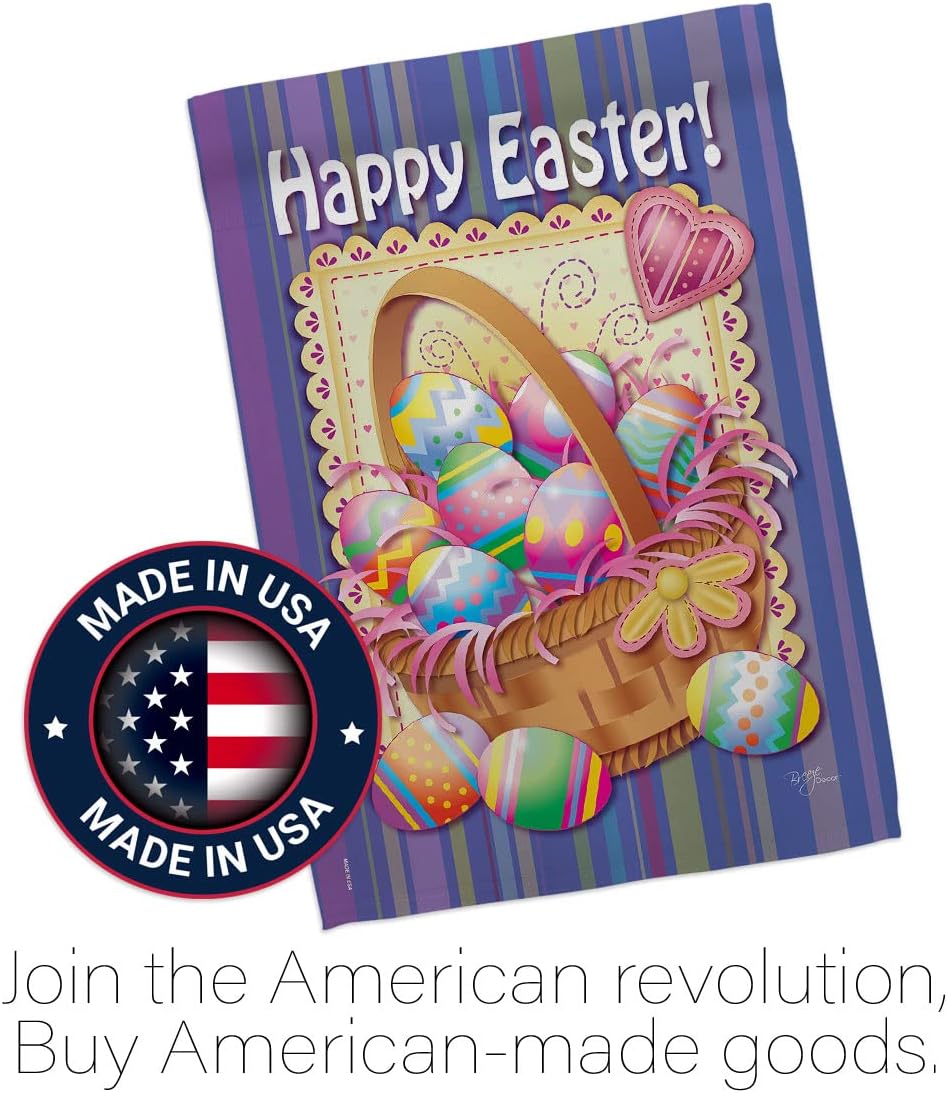 Breeze Decor Easter Basket Garden House Spring Happy Bunny Egg Christian Season Springtime Holiday Decoration Banner Yard Gift Double-Sided, Large & Small Flags Set, Made in USA