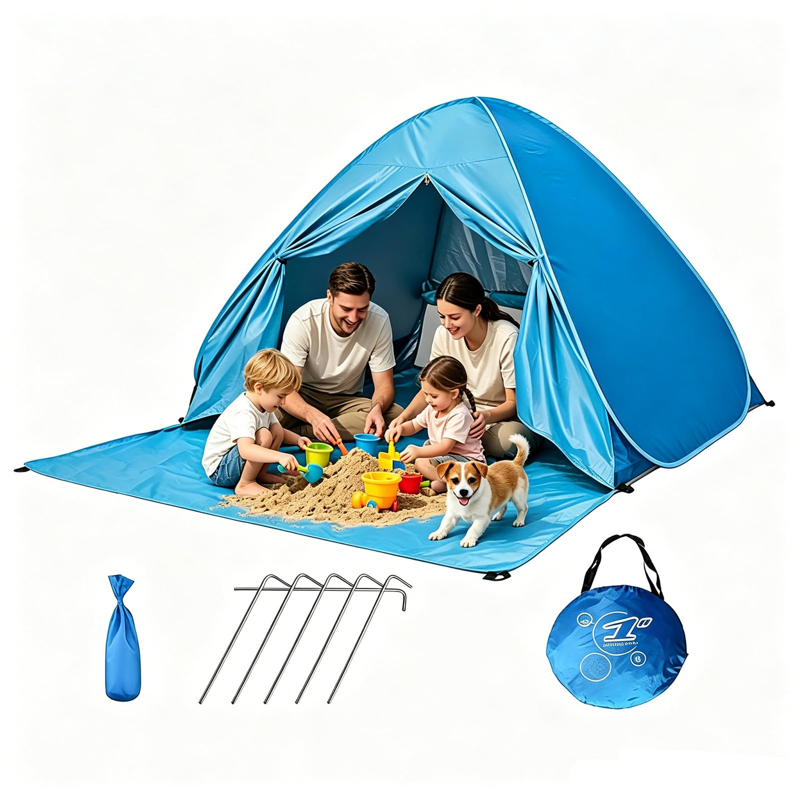 Guiwuiyu Pop Up Beach Tent for 3–4 Person, UPF 50+ UV Protection Beach Sun Shelter, Lightweight Sun Shade Tent for Beach, Camping, Picnic,Garden