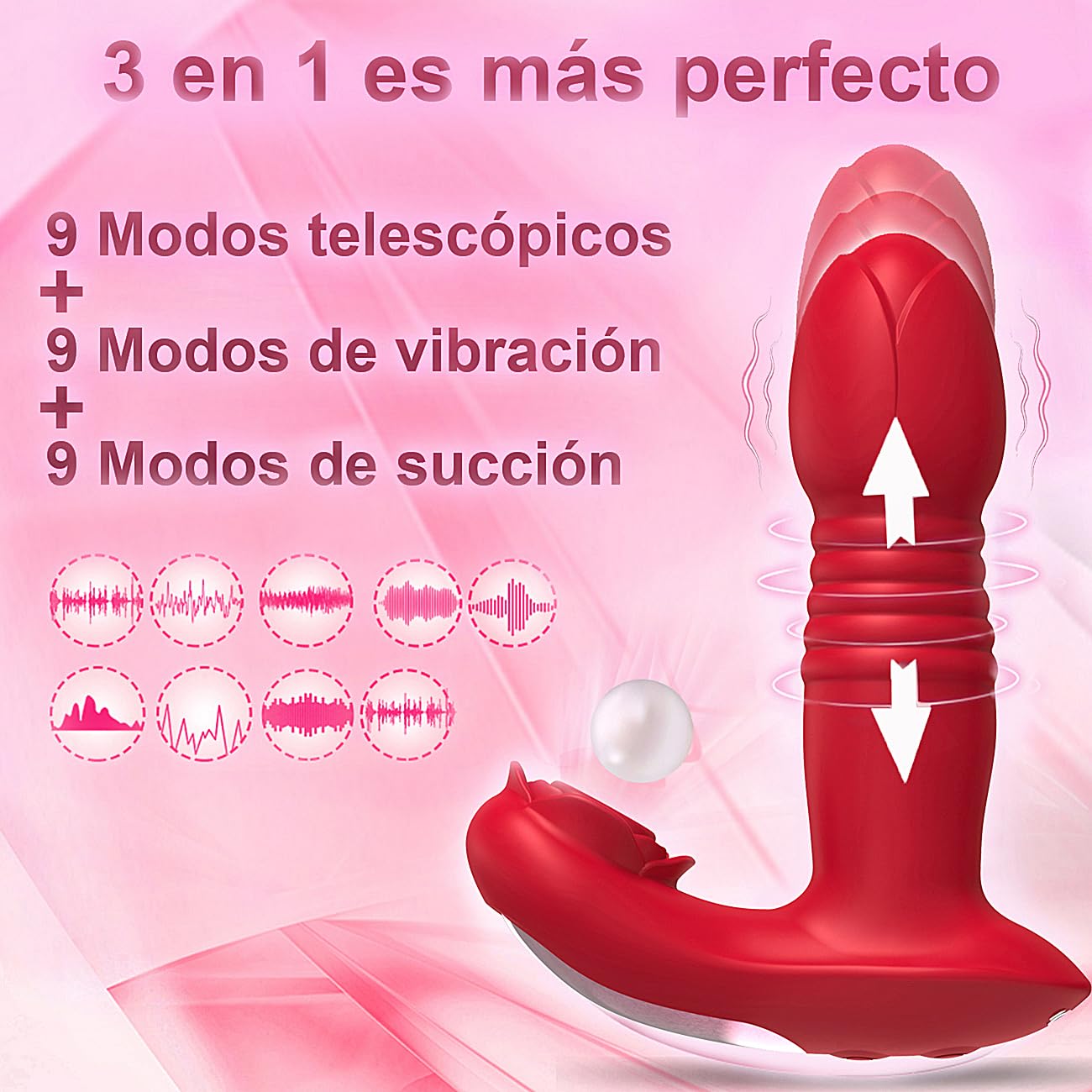 Vibradorador mujer juguetes eróticos juguetes eróticos para pareja sexuales ventosa de clítoris vibrador femenino vibración reciprocante automática modos 9x9x9 carga USB (rojo, 130 mm)