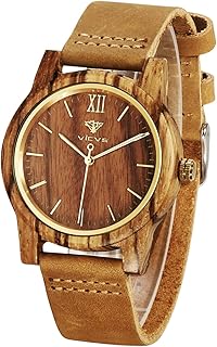 Wooden Watches for Men and Women, Natural Walnut/Olive Wood Japanese Quartz Chronograph, Adjustable Strap, Military Sports and Leisure