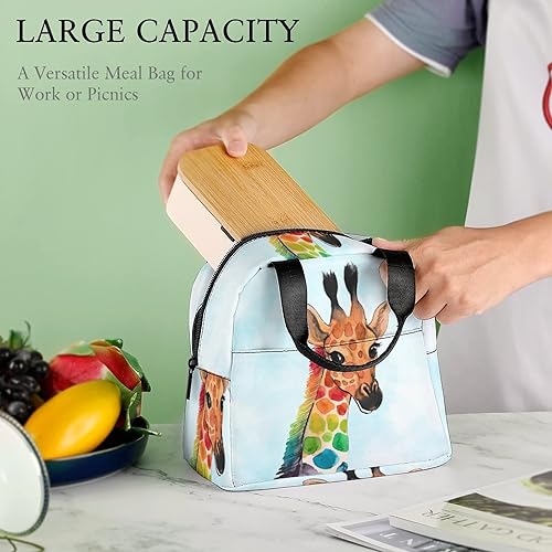 Miniatura 7 de QJHEC Lonchera de jirafa, reutilizable, linda bolsa de almuerzo aislada para niños, bolsa de mano multifuncional para la escuela, contenedor de