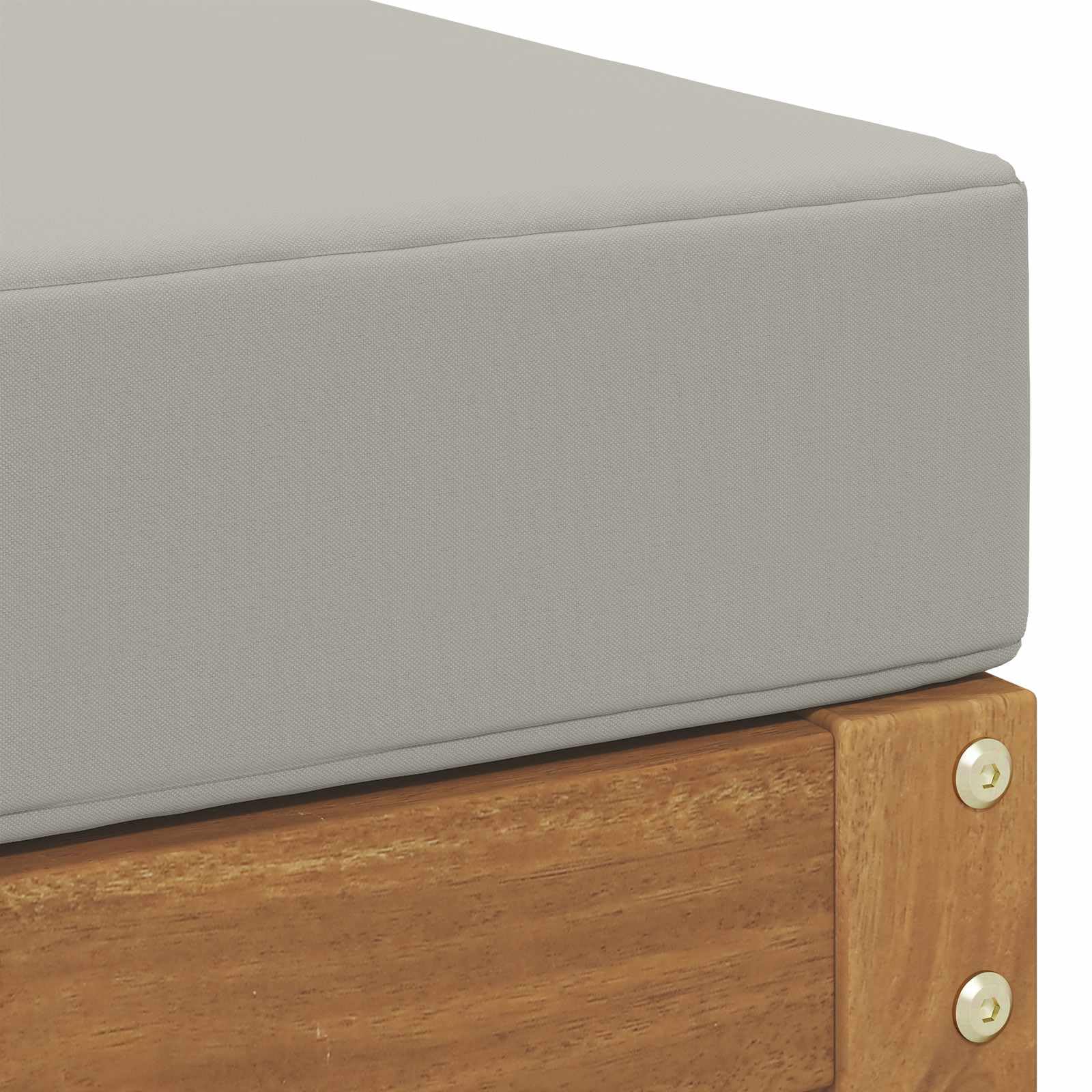 Taboret ławka z poduszką z litego drewna akacjowego, kolor naturalny, jasnoszary, 115 x 43 x 37 cm, odporna na warunki atmosferyczne, modułowa, na taras, balkon, do wypoczynku na świeżym