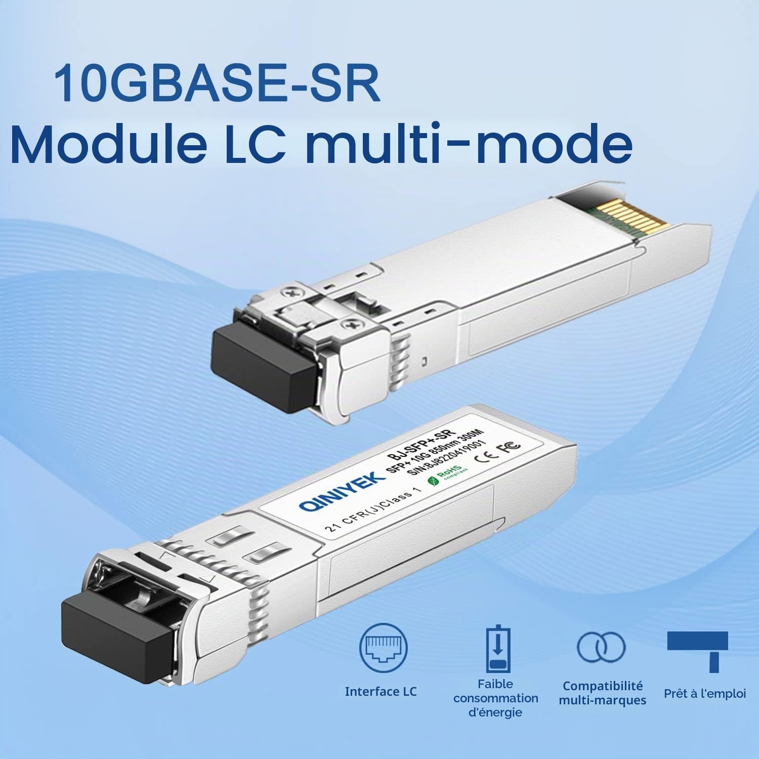 10GBase-SR Module SFP+ Optique, 10Gb multimode LC Transceiver Compatible pour Cisco SFP-10G-SR, Ubiquiti UF-MM-10G, Meraki MA-SFP-10GB-SR, Mikrotik, Fortinet, Zyxel, D-Link, Netgear(Lot de 10)