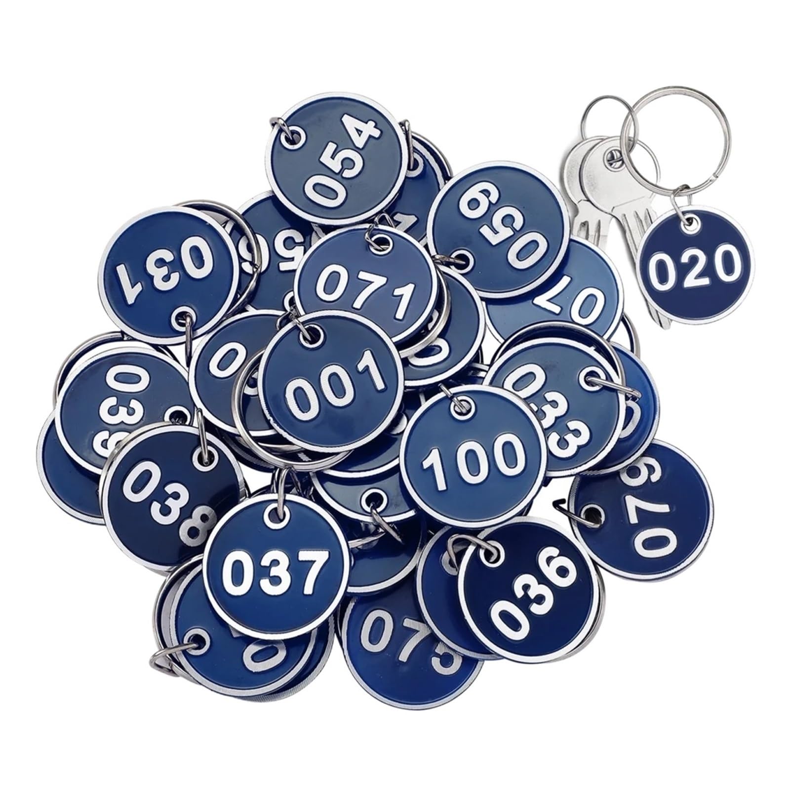 Aluminiowe metalowe zawieszki z numerami | Niebieskie cyfry 1-200 100 szt.: do wyposażenia, zapasów i oznakowania osobistego(1-100)