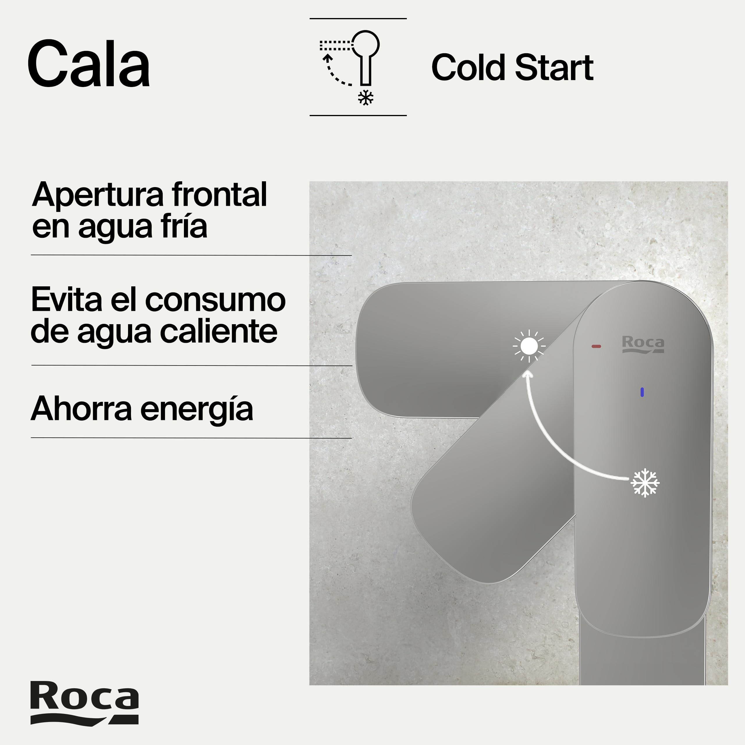 Roca Cala Grifería para lavabo con tecnología Cold Start, grifo monomando de repisa con enlaces de alimentación flexibles, mezclador para cuarto de baño de fácil instalación, cromado, A5A326EC00