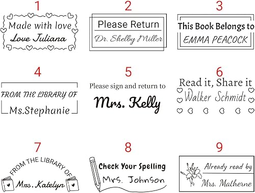 Miniatura 22 de Sello de libro, sello de libro personalizado para biblioteca, hasta 6 diseños con 5 colores de tinta (sellos de libros para niños y niñas) Sellos