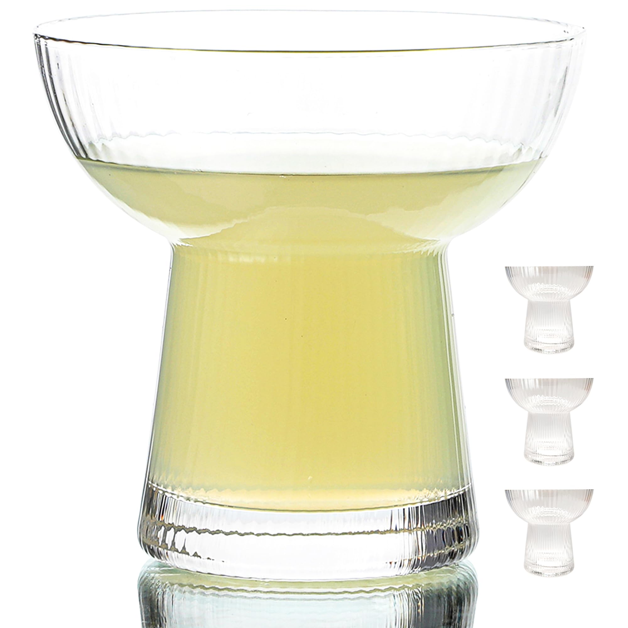 Lysenn Stemless Margarita Glasses Set of 4, Ribbed Cocktail Glasses, 10oz