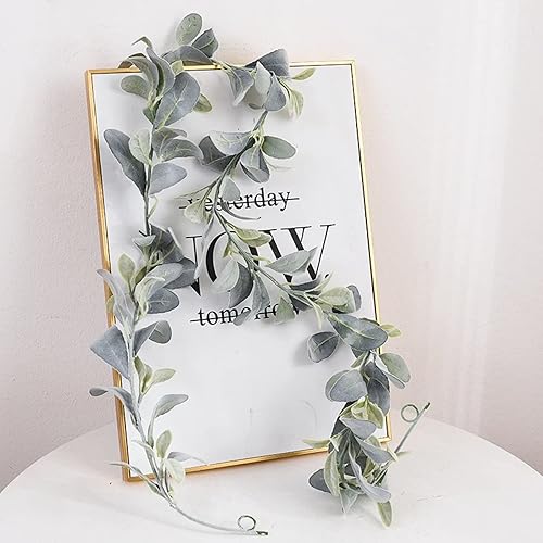 Miniatura 3 de Guirnalda de orejas de cordero, 6 pies, guirnalda de orejas de corderos flocados, hojas de vegetación sintética, vides para boda, hogar, fiesta,