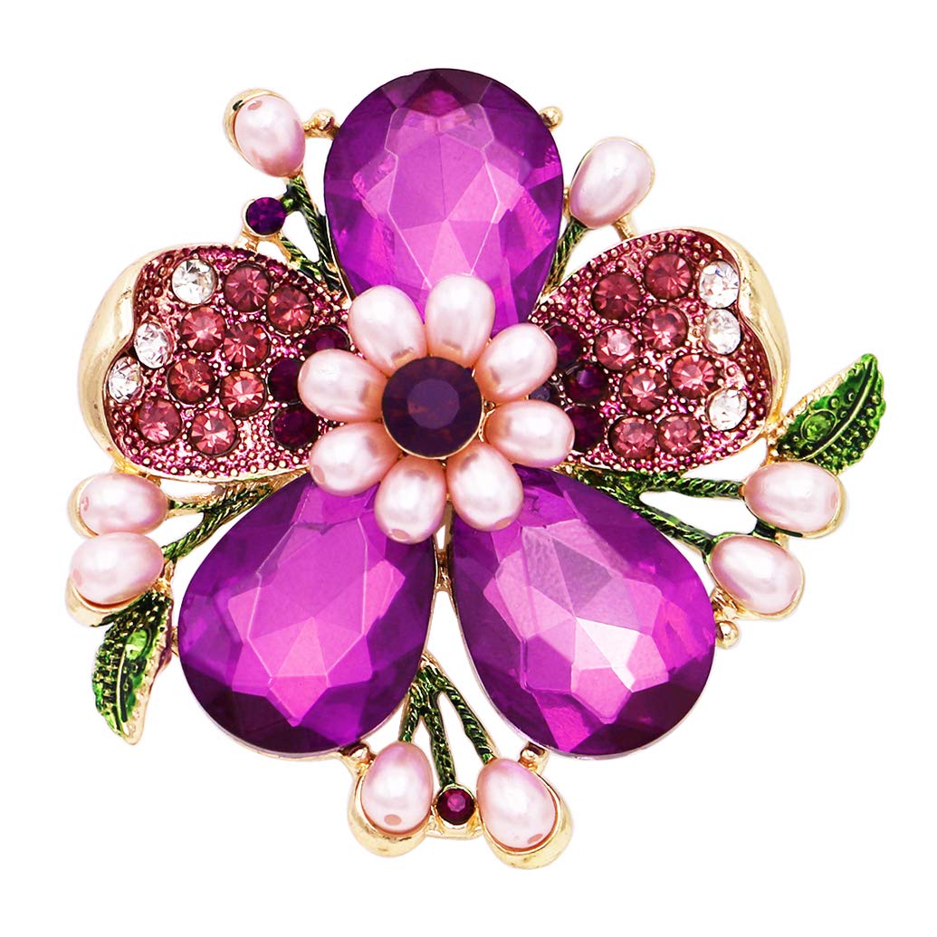 Rosemarie Collections Crystal & Simulated Pearl Flower Cocktail Ring – Stretch Band, 2.5 Inch Diameter, Statement Jewelry