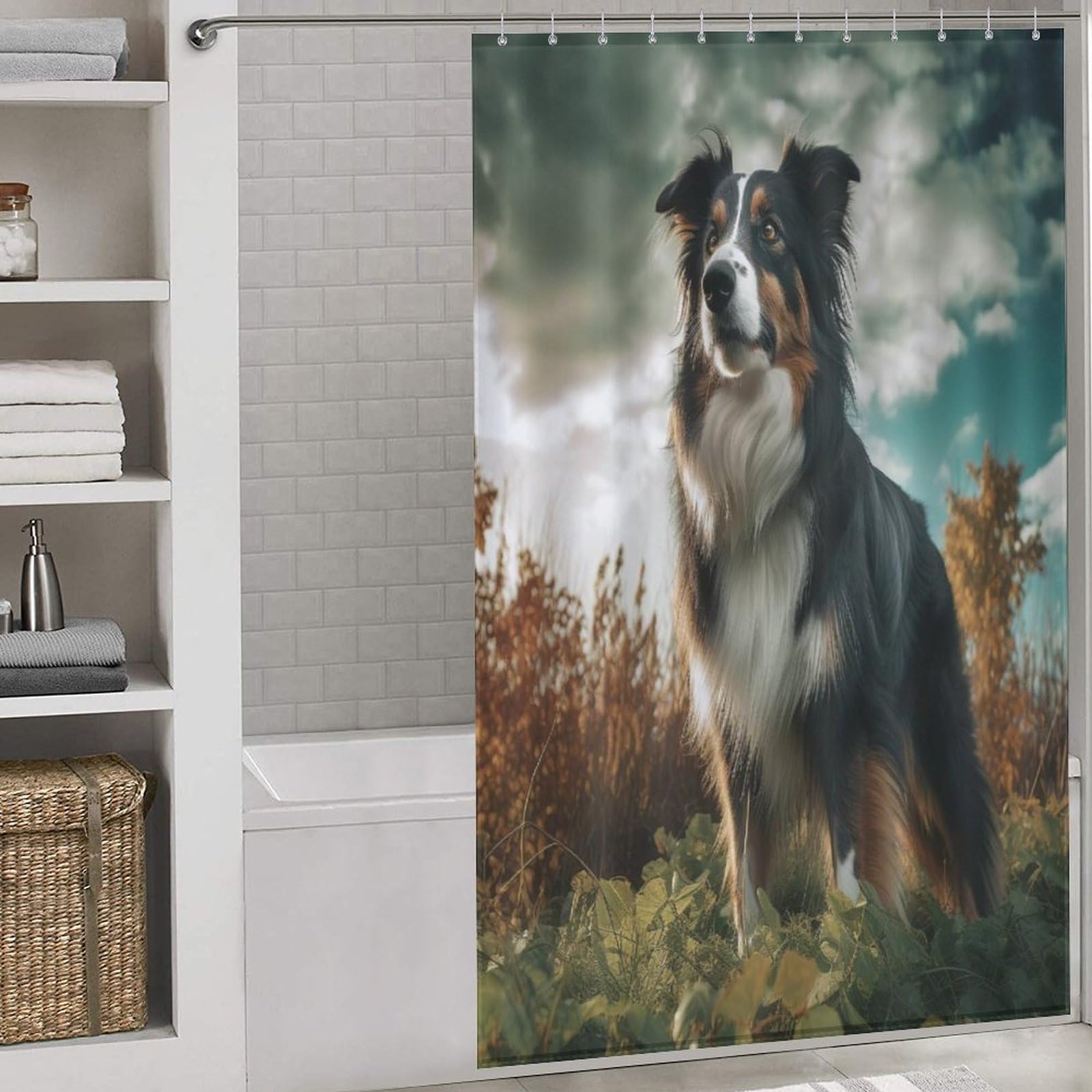 Rideau de douche Border Collie imperméable : la solution anti-éclaboussures pour votre baignoire
