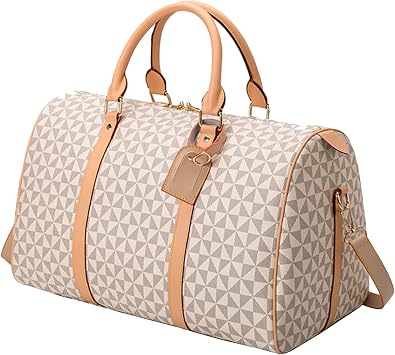 Large capacity Lightweight Weekender Travel Duffel Bag for Women Men Overnight Bag with Toiletry Bag Traveling Handbag for Gym Holiday White