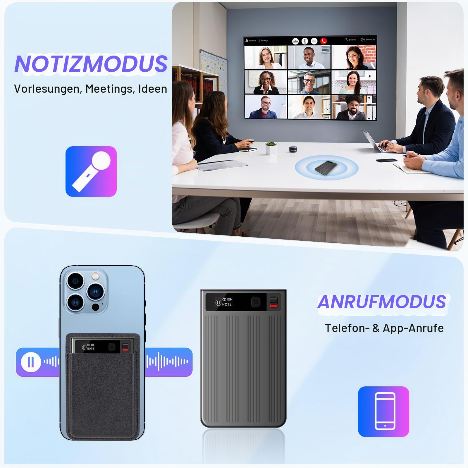 Qoosea KI Diktiergerät mit Schreibfunktion 64GB Mini Digitaler Voice Recorder Aufnahmegerät ChatGPT-4.0 Transkription & Mind Map, App-Steuerung für Vorlesungen, Meetings, Anrufe, Duale Aufnahmemodi