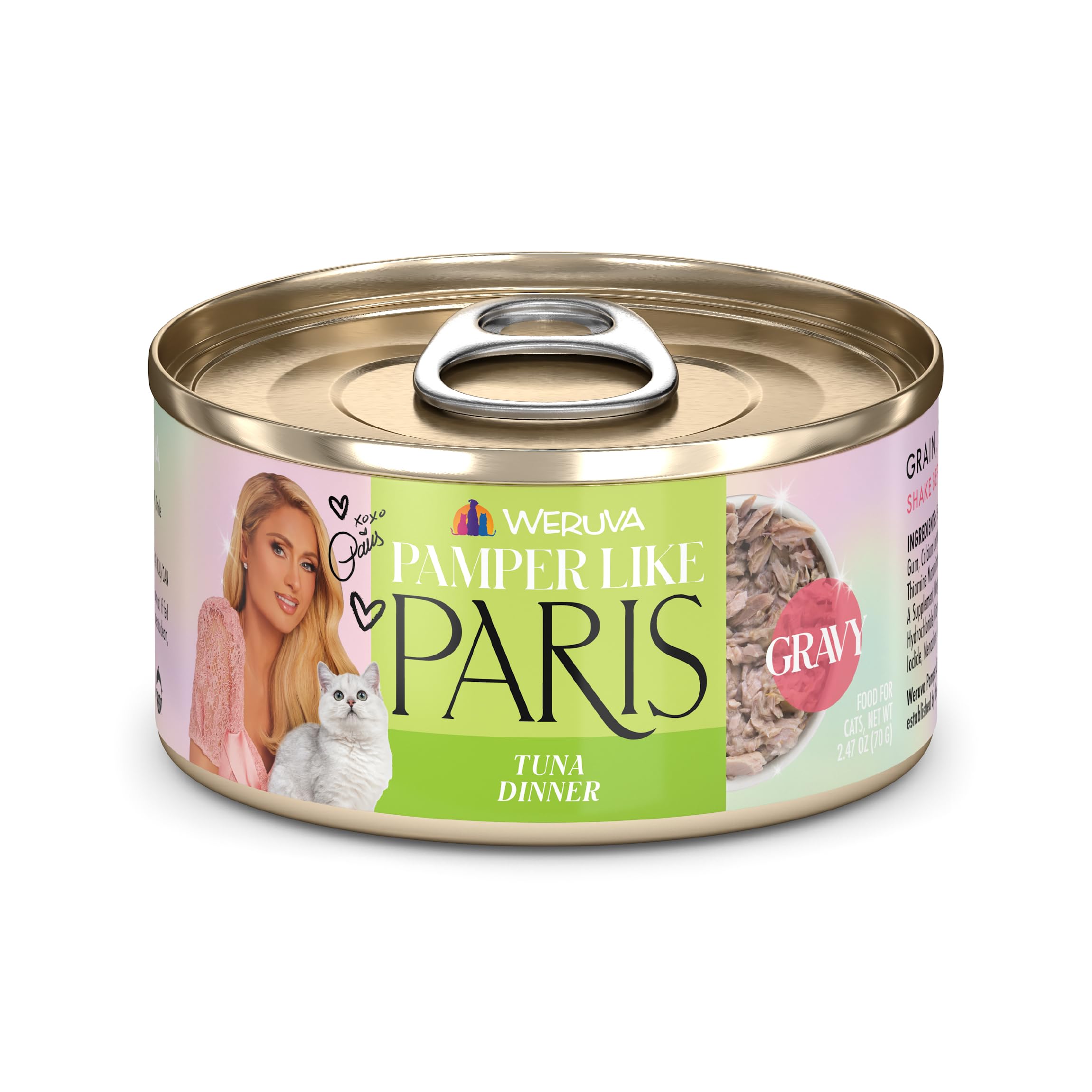 Weruva Paris Hilton Pamper Like Paris Natural Grain Free Wet Cat Food, Tuna in Gravy, 2.47oz Can (Pack of 12)