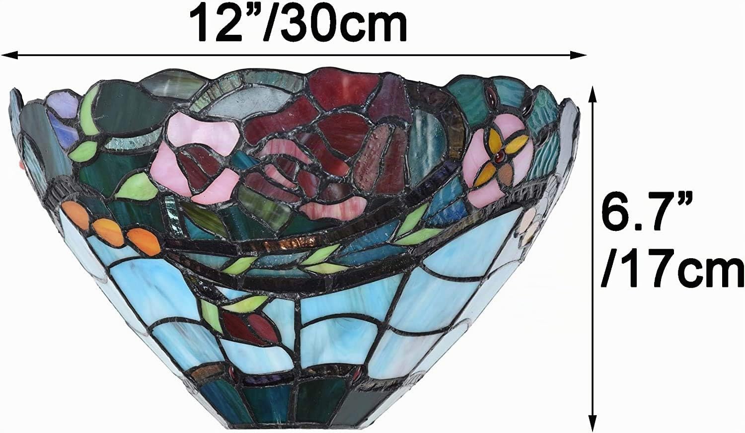 Bieye L30735 Lámpara de apliques de pared con vitral estilo Tiffany con flor de rosa, 12 pulgadas de ancho