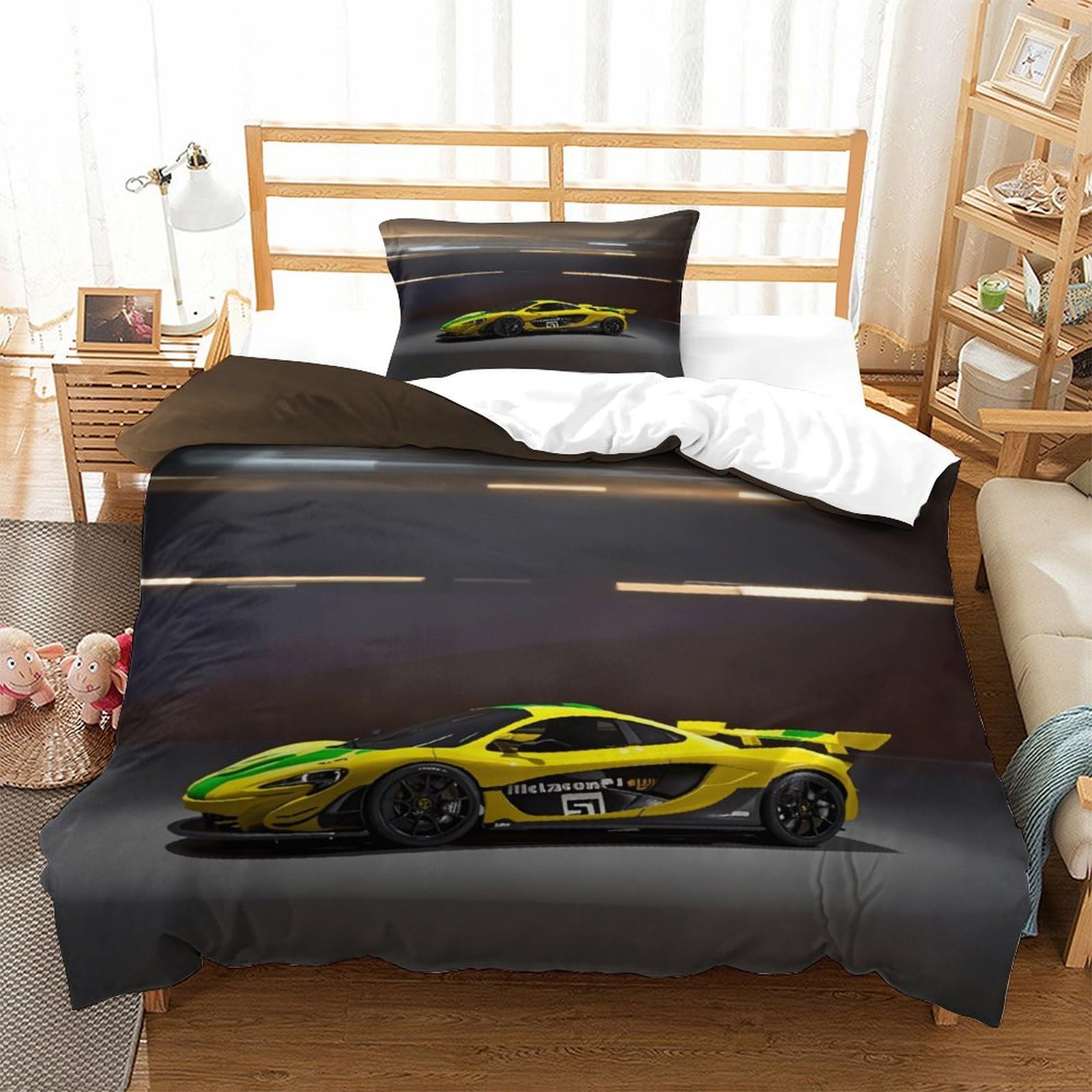 XiaopangXY Supercar Colorful Comforter Cover Hidden Zipper Luxury Car Duvet Cover Set with Pillowcases Bedding Set Soft Microfiber Quilt Cover Set for Kids Adults Single（135x200cm）