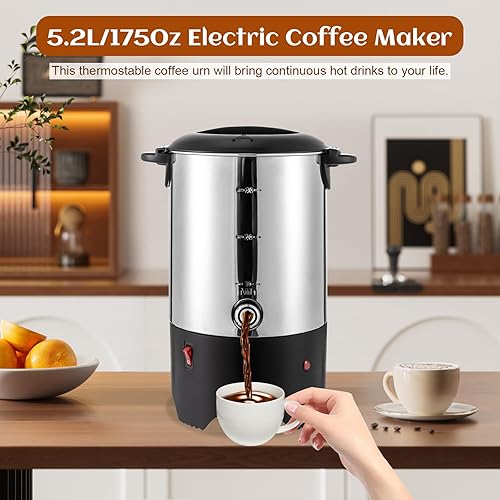 Miniatura 2 de Urna de café, cafetera eléctrica de 5.2L175 onzas con control de botón de encendido y apagado fácil, calentamiento rápido de 1000 W que hace hasta