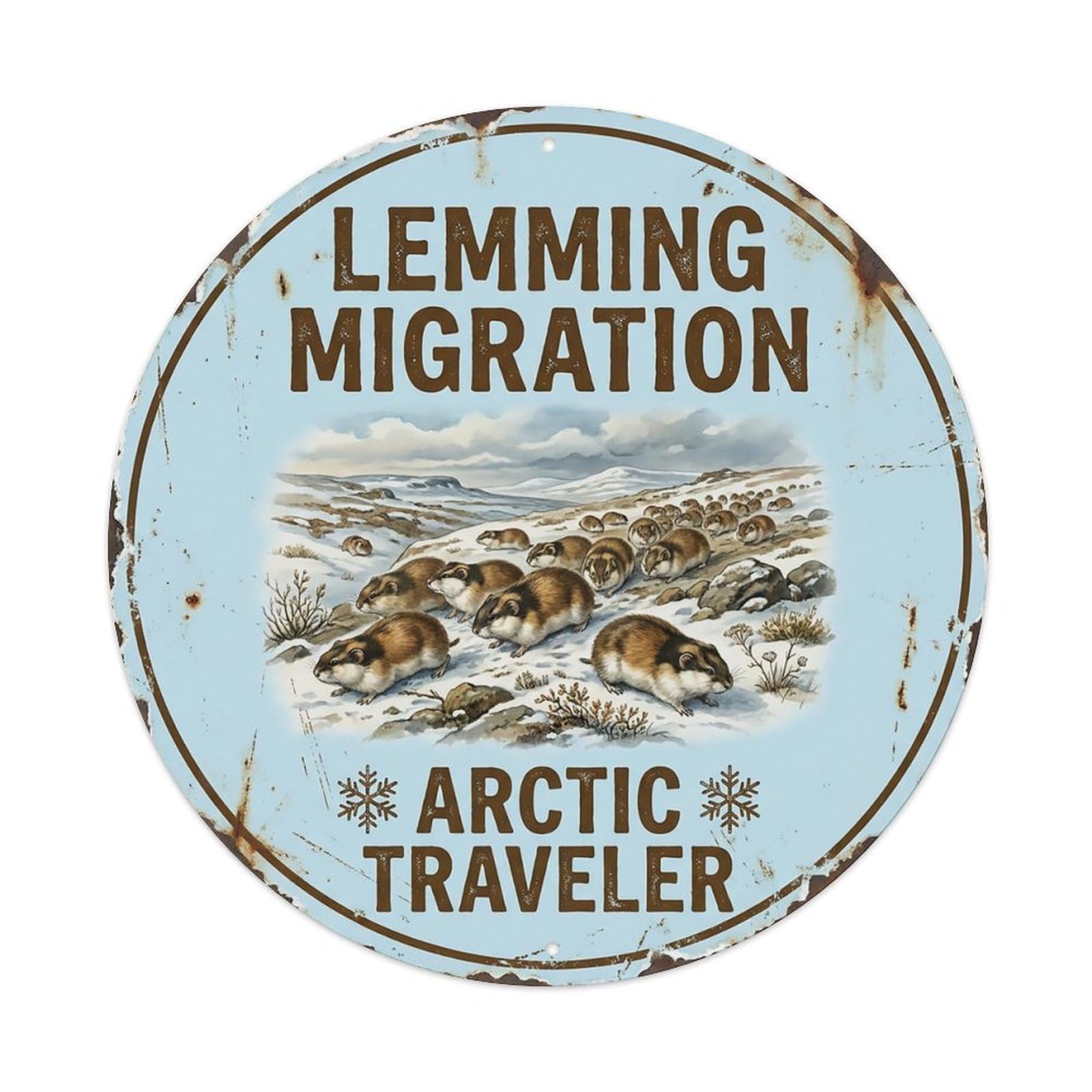 Cxhjca 8X8inch(20X20cm) Lemming Migration Arctic Traveler Metal Tin Sign