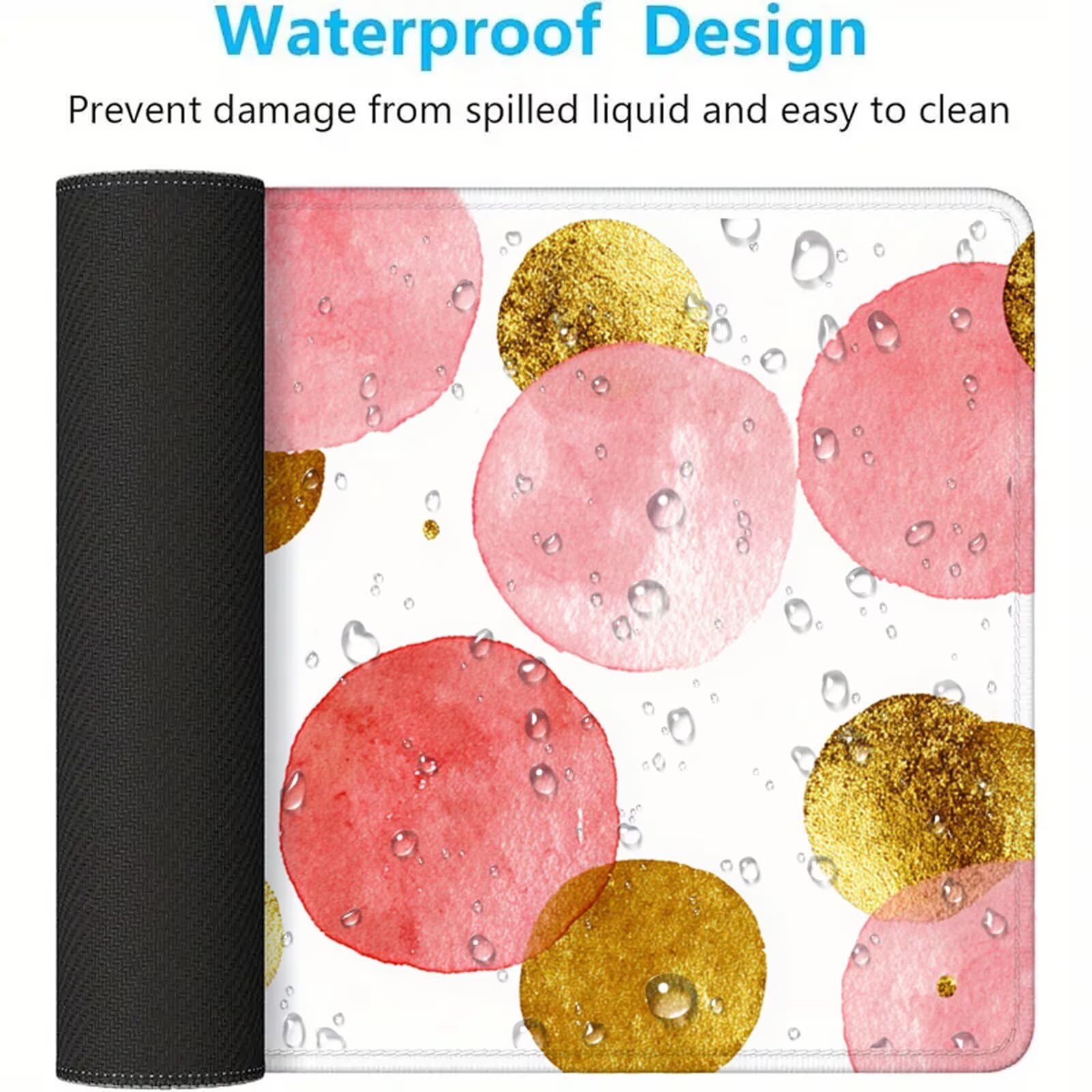 Różowa podkładka pod mysz XXL 1200 x 600 mm złota pod biurko z wodoodporną powierzchnią i antypoślizgową podstawą, podkładka pod mysz do domu, biura, komputera, poprawia dokładność i szybkość 3Y-945