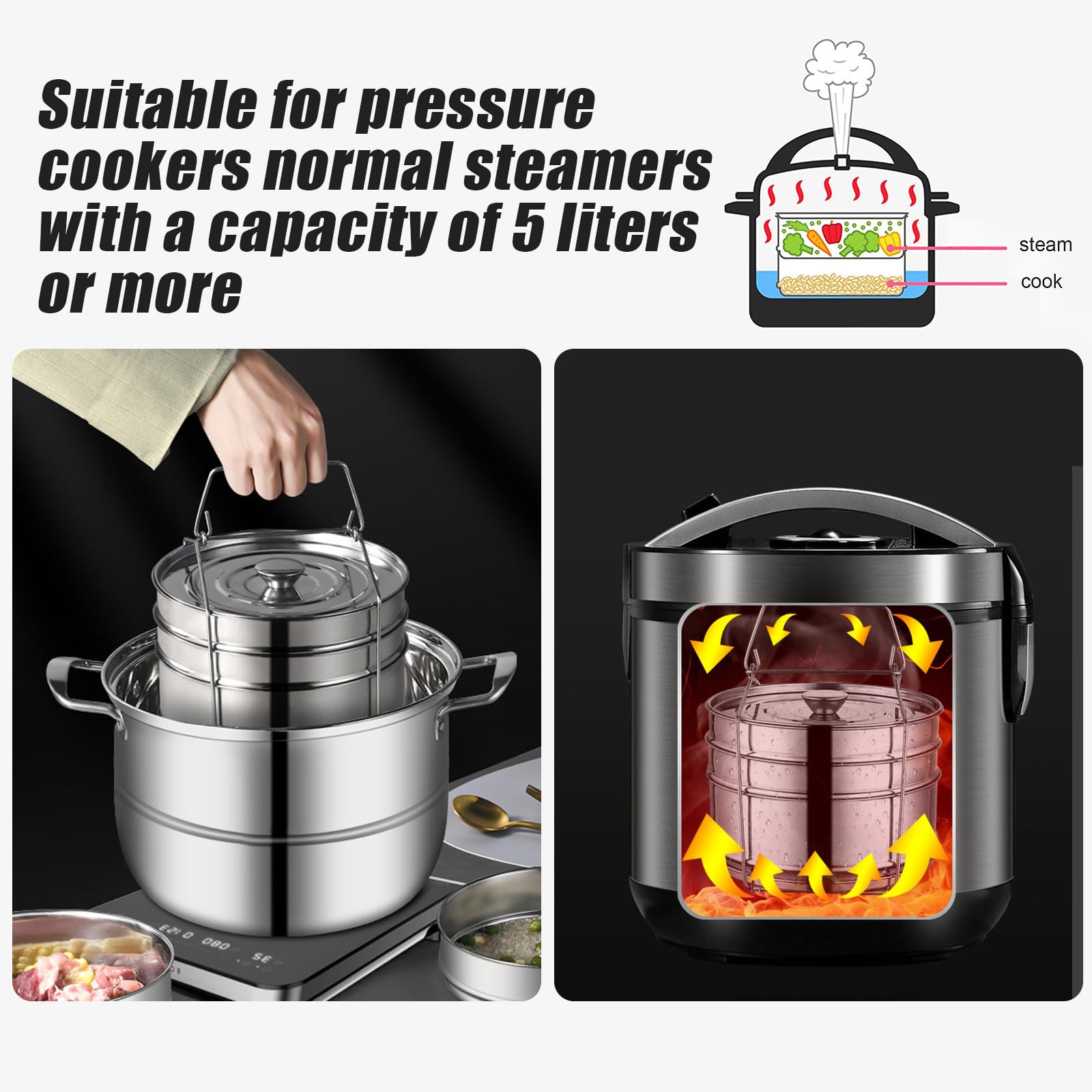 Set Pentole Impilabili Per Cottura A Vapore - 3 Livelli, Acciaio Inox Set Pentole Impilabili Per Cottura A Vapore - 3 Livelli, Acciaio Inox