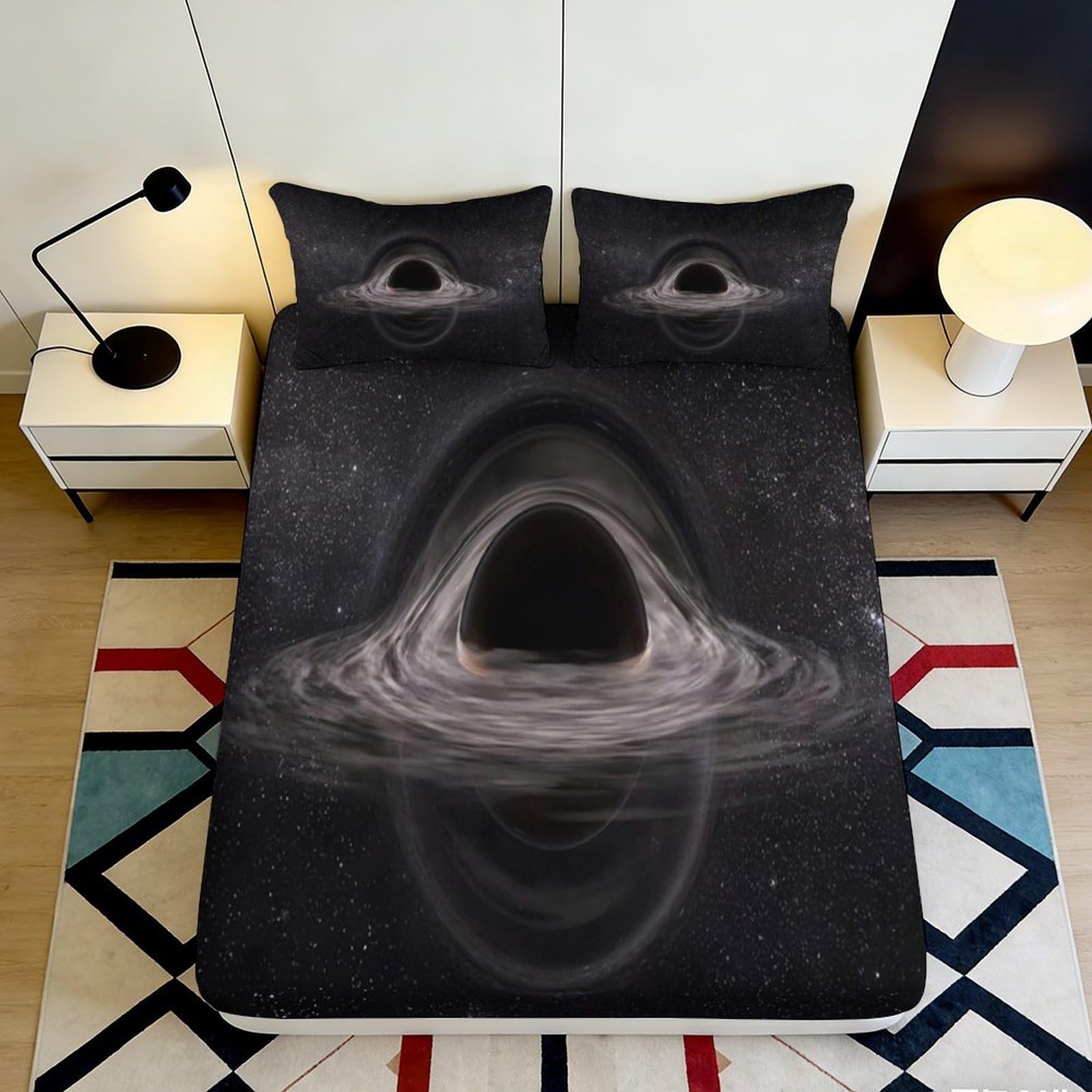 3D Printed Black Hole Fitted Sheet Microfiber Soft Bedroom Decor Space Universe Mattress Cover Anti-Slip Washable 90x200x25cm