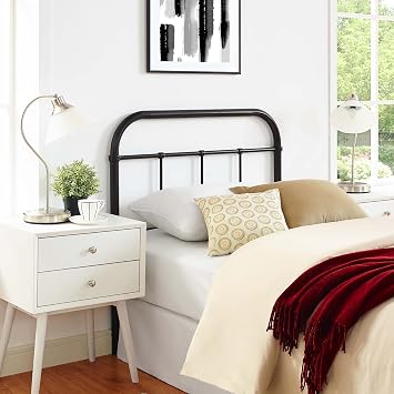 Modway Serena Rustic Farmhouse Style Steel Metal Twin Headboard Antique Size in Brown