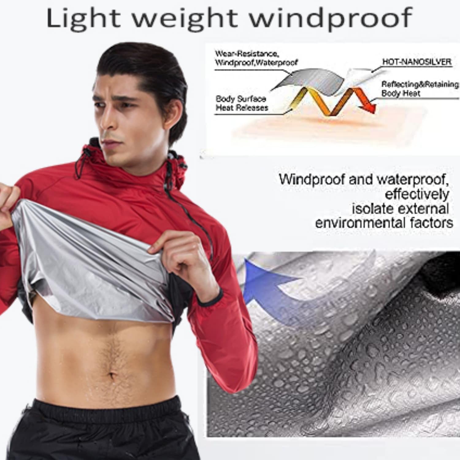 Sauna Jacket Sweat Hoodie for Men Weight Loss Sauna Suits Long Sleeve Shirt Workout Exercise Gym Boxing