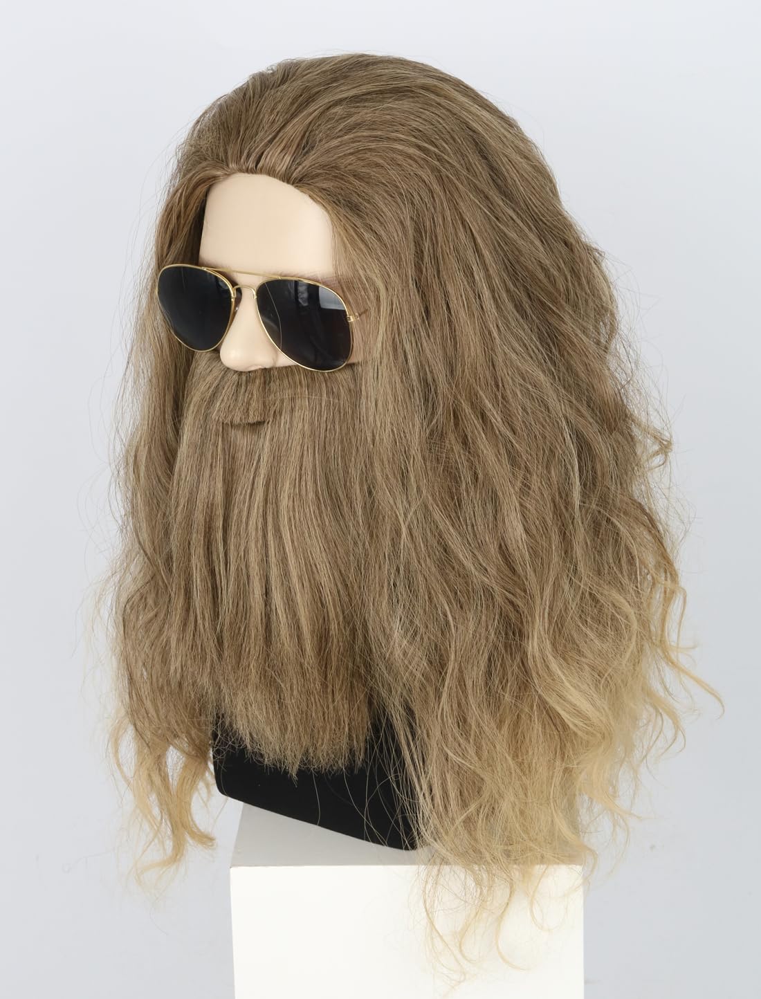 Topcosplay Mens Wigs and Beard Ash Blonde Long Curly Cosplay Halloween Costume Funny Wig - Image 2