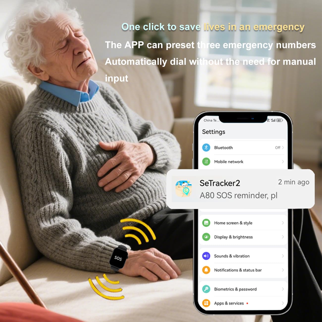 Montre 4G pour Seniors avec Détection De Chute, Bouton SOS, GPS, Appels Vidéo HD, pour Alzheimer Et DémenceBlack,1.96 * 1.57 inch