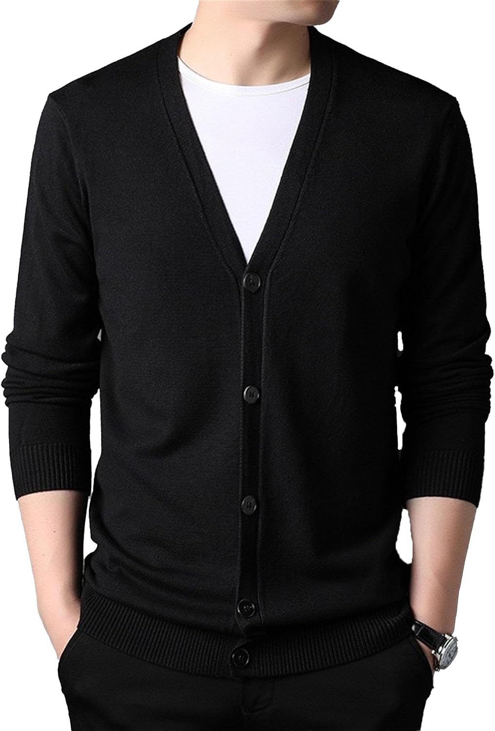Men's Long Sleeve Cardigan Sweaters Casual Lightweight Button Knitted Sweater Slim Fit V-Neck Cable Knit Cardigans